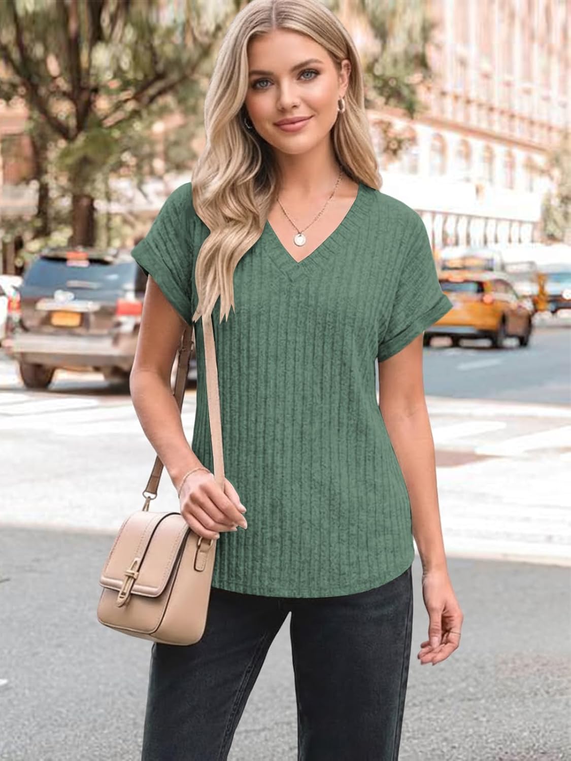 Thumbnail 2 de Cuptacc Damen Leichtes V-Ausschnitt Kurzarm Shirt – Basic Tops für Sommer