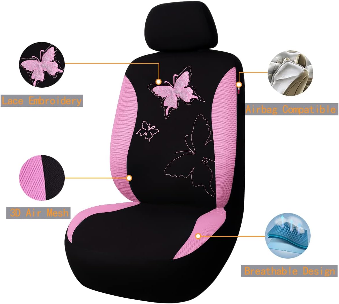 Thumbnail 1 de Flying Banner Butterfly Car Seat Covers (Lace, Pink) – Universal Rear Bench Split, Full Set