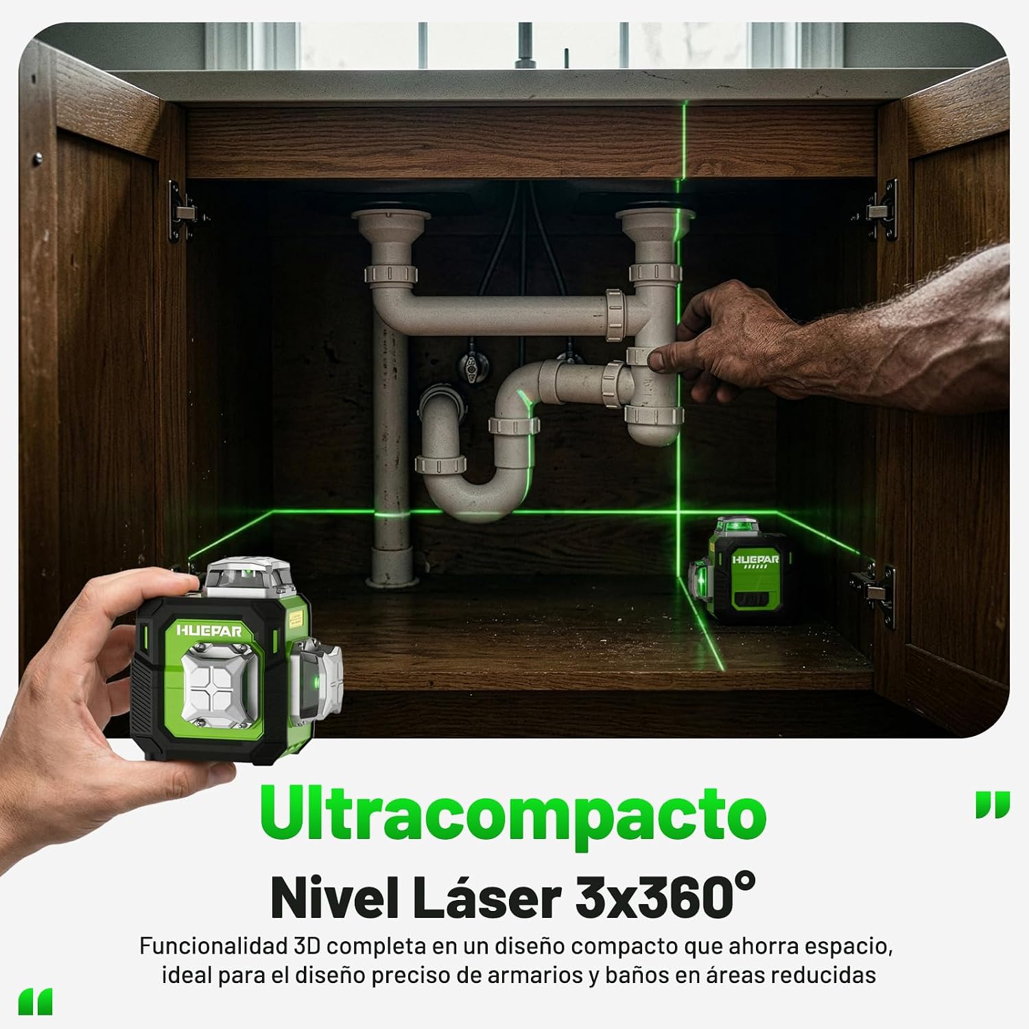 Thumbnail 2 de Huepar Livella Laser Verde 3D 3x360° Autolivellante ST03CGT | Compatta, 40 m, con Treppiede 152 cm