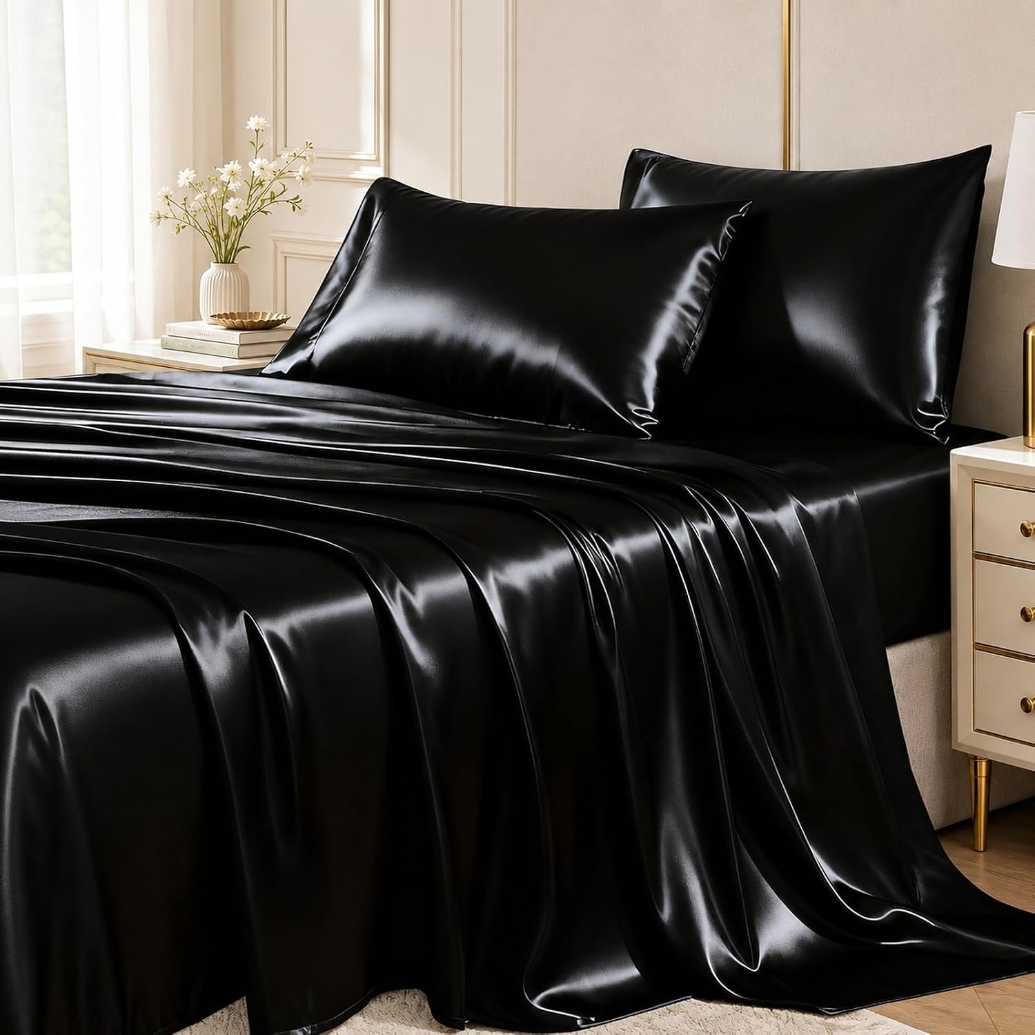 Detalle de CozyLux Satin Sheets Queen Set 4pc