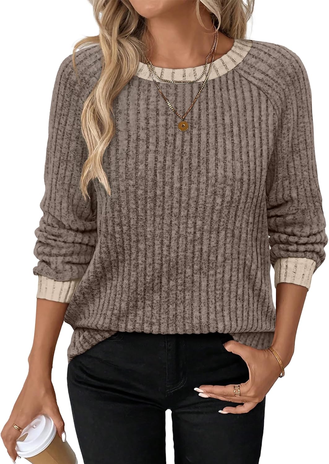 Thumbnail 1 de WIHOLL Long Sleeve Color Block Sweater for Women