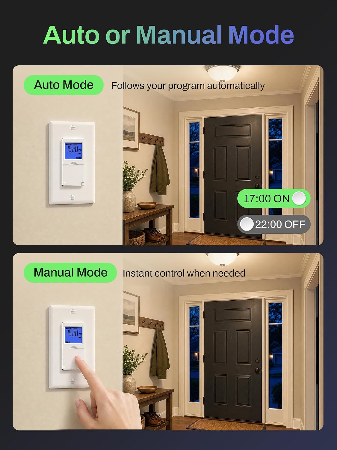 Thumbnail 3 de BN-LINK SU101D-2P In-Wall Digital Timer Switch, 18 Programs, Random Mode, 2-Pack