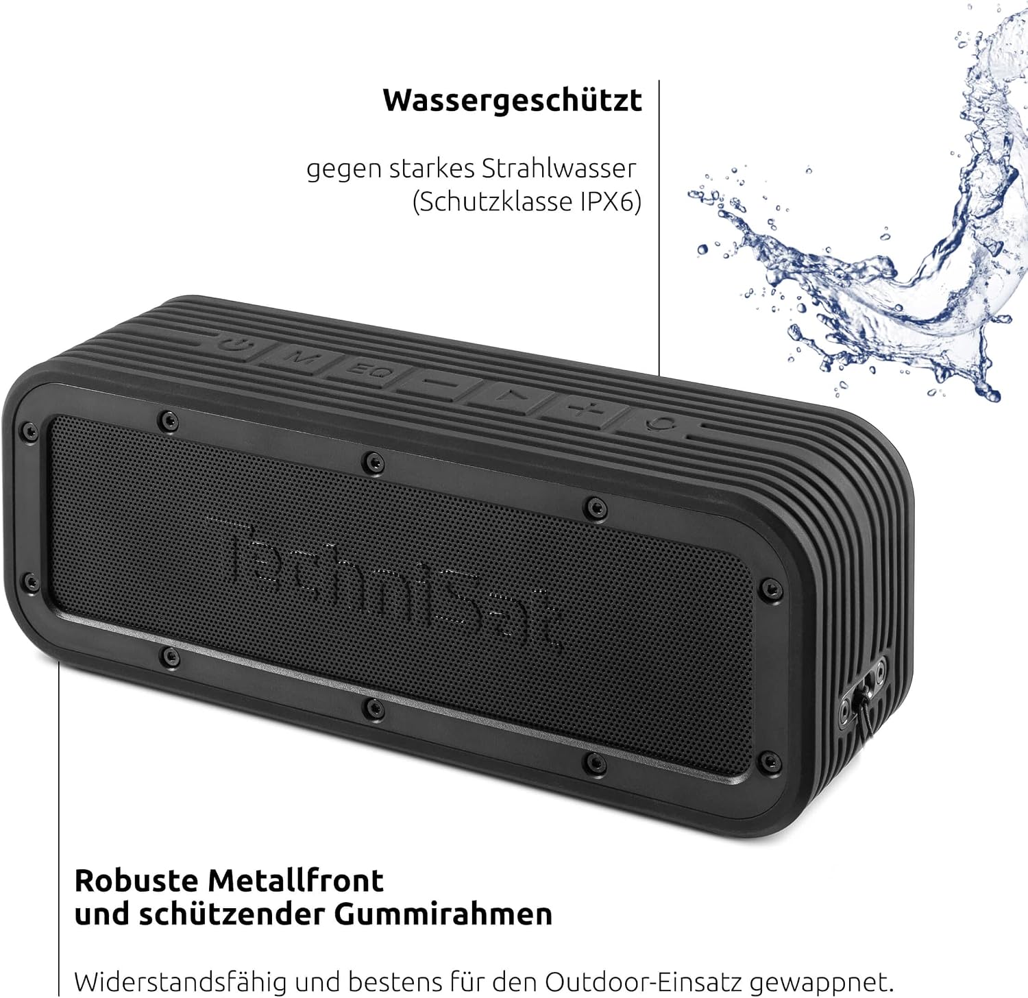 Detalle de TechniSat BLUSPEAKER OD TWS – Outdoor Bluetooth-Lautsprecher 30 W (IPX6, True-Wireless Stereo, Akku, USB-C) Schwarz