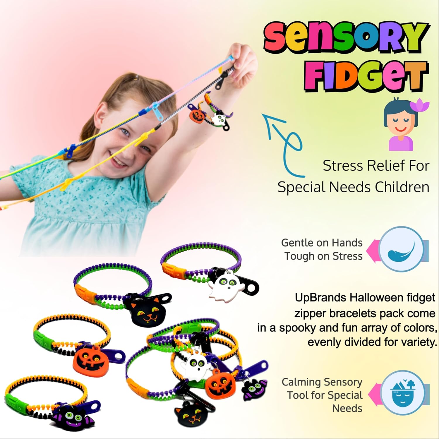 Detalle de UpBrands UZB0032 Halloween Zipper Bracelets, 96-Pack Plastic Fidget Toys
