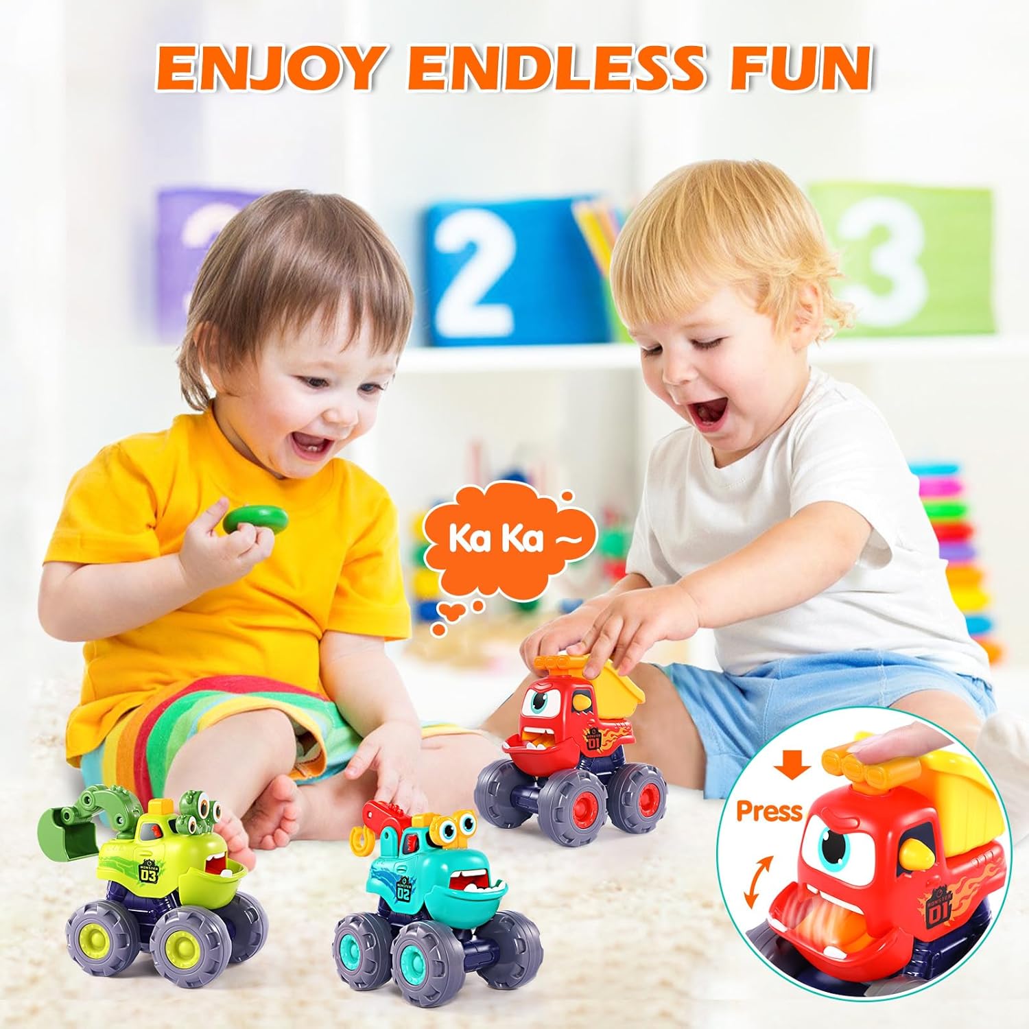 Detalle de OCATO Monster Truck Toys (Pull-Back Construction Vehicles) for Boys Ages 1–3