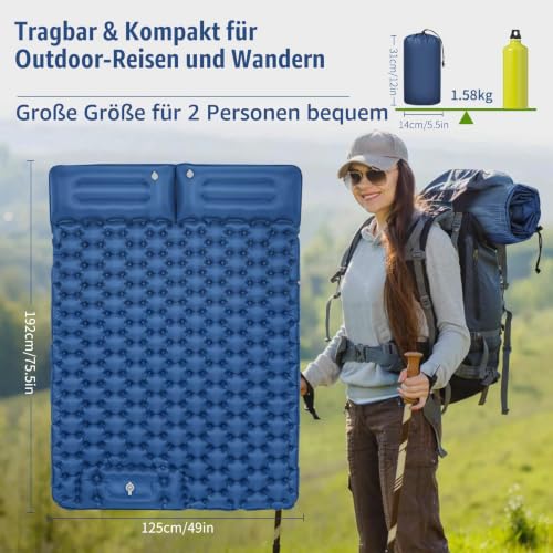 Detalle de Asoway Isomatte Selbstaufblasend 2 Personen – Doppel-Campingmatratze mit Fußpumpe