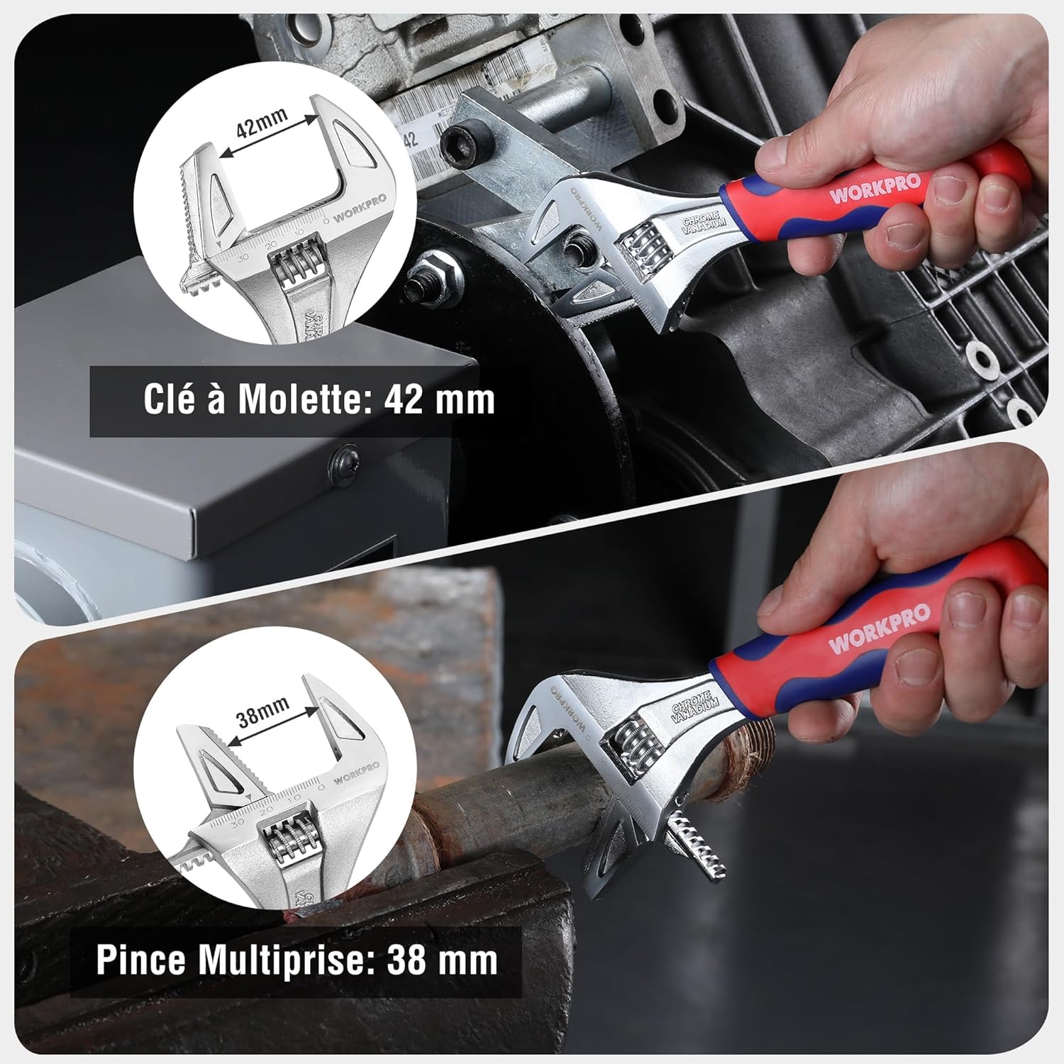 Detalle 2 de WORKPRO Clé à Molette 200mm 42 mm 📐