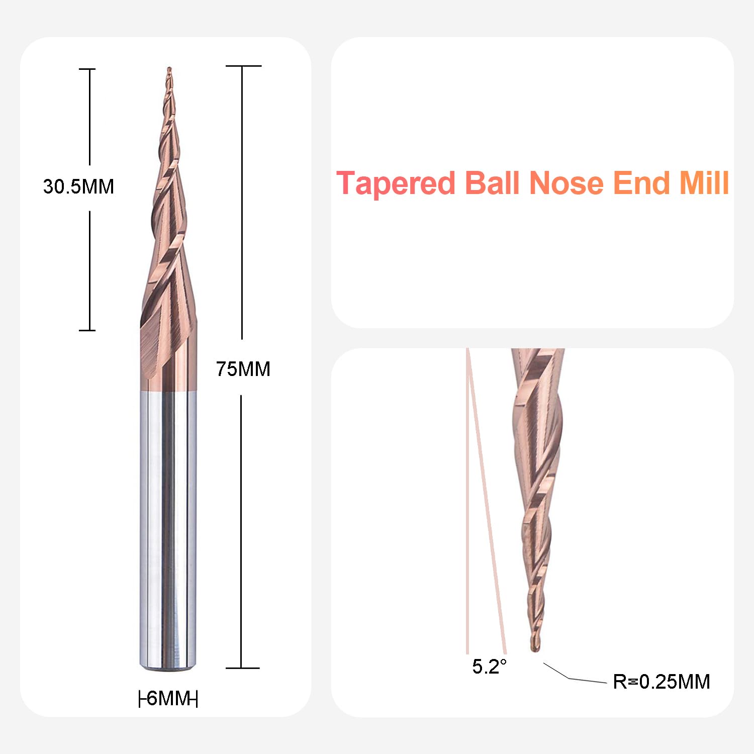 Thumbnail 1 de SpeTool R0.25-D6-G conische CNC-graveerfrees, 0,25 mm radius en 6 mm schacht