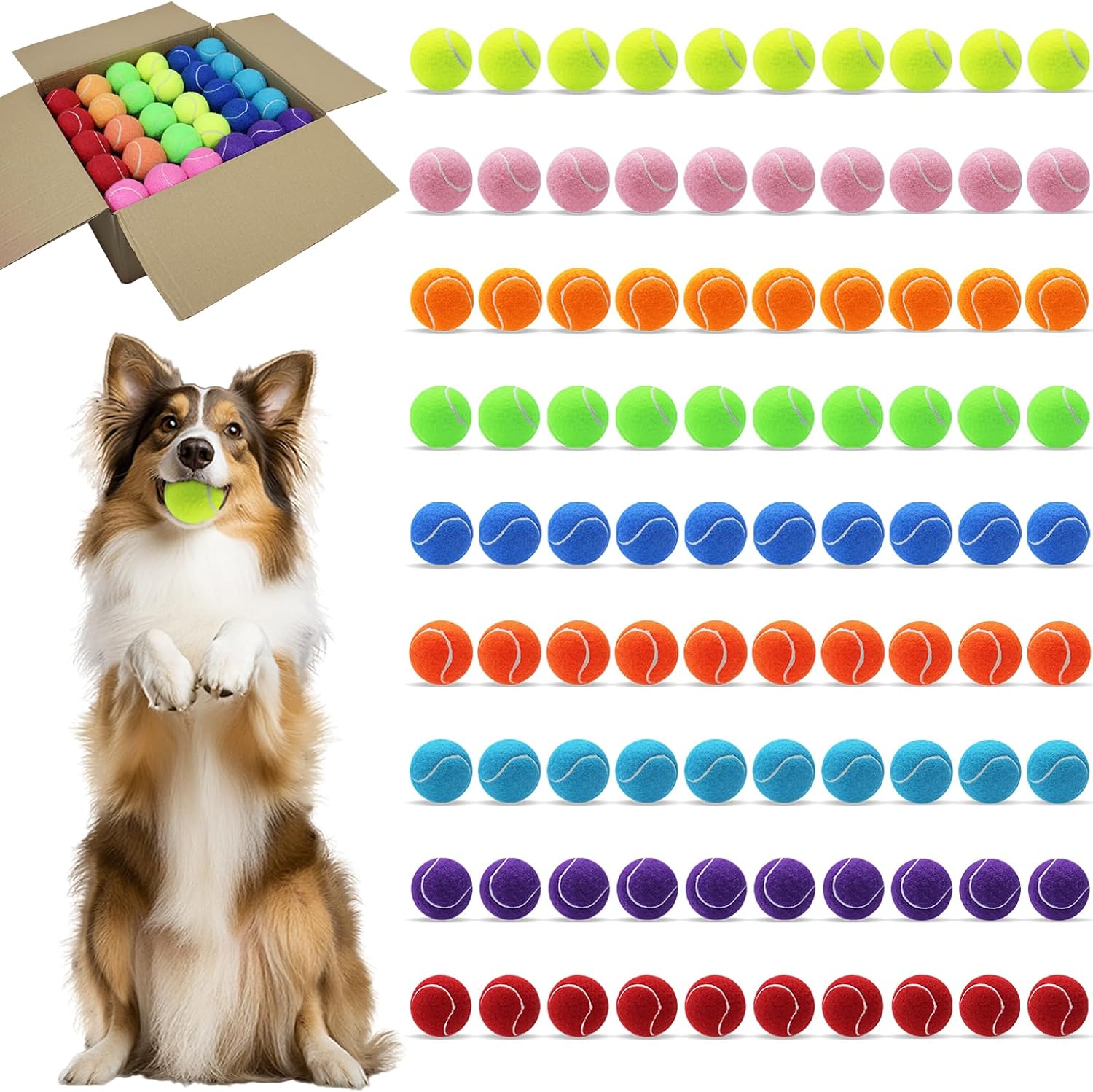 Detalle de Magicorange GDOGBALL323 Dog Tennis Balls, 90-Pack, 2.5-Inch Multicolor
