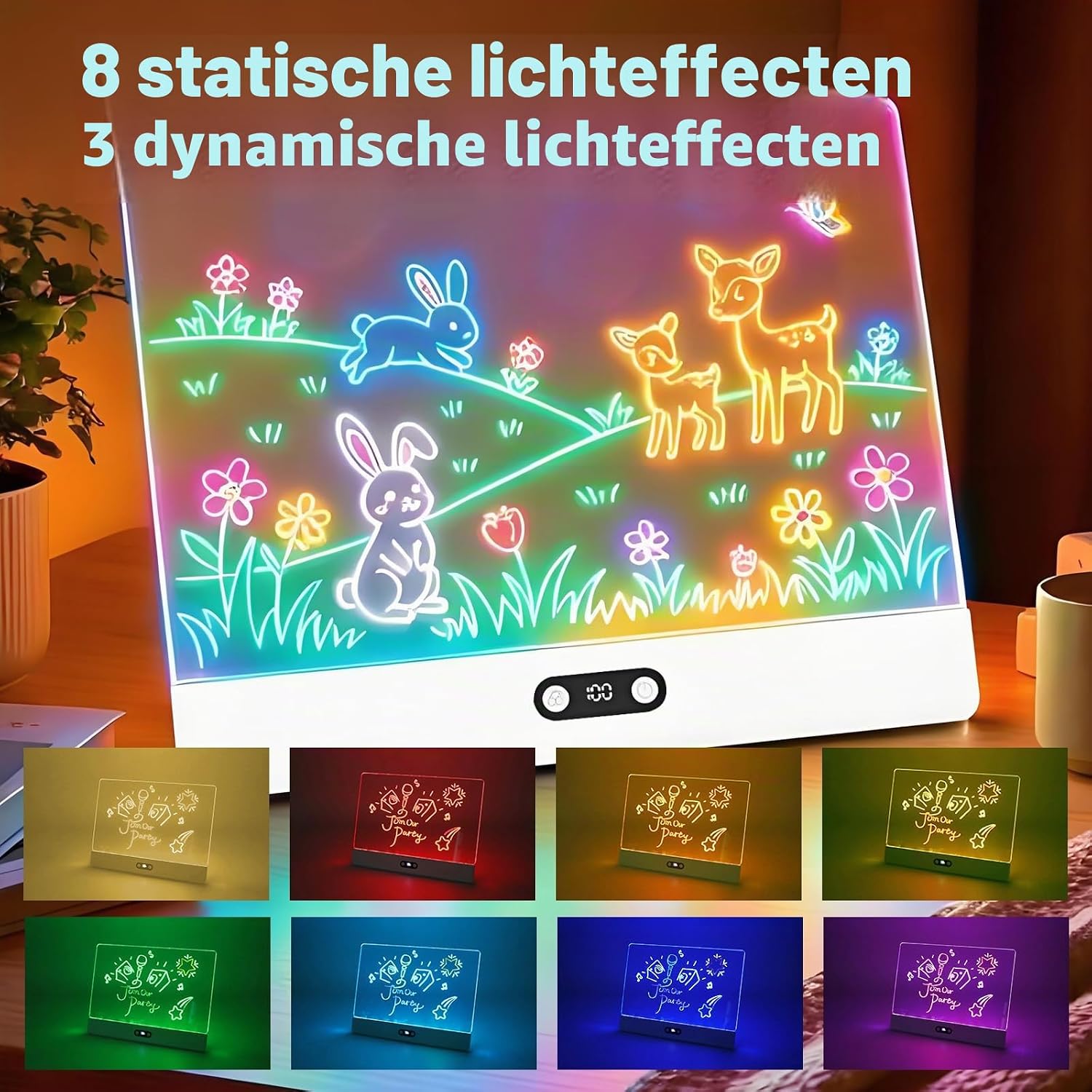 Thumbnail 2 de Anmossi JSK-X08 LED-tekenbord voor kinderen, 35 x 26 cm, 8 kleuren
