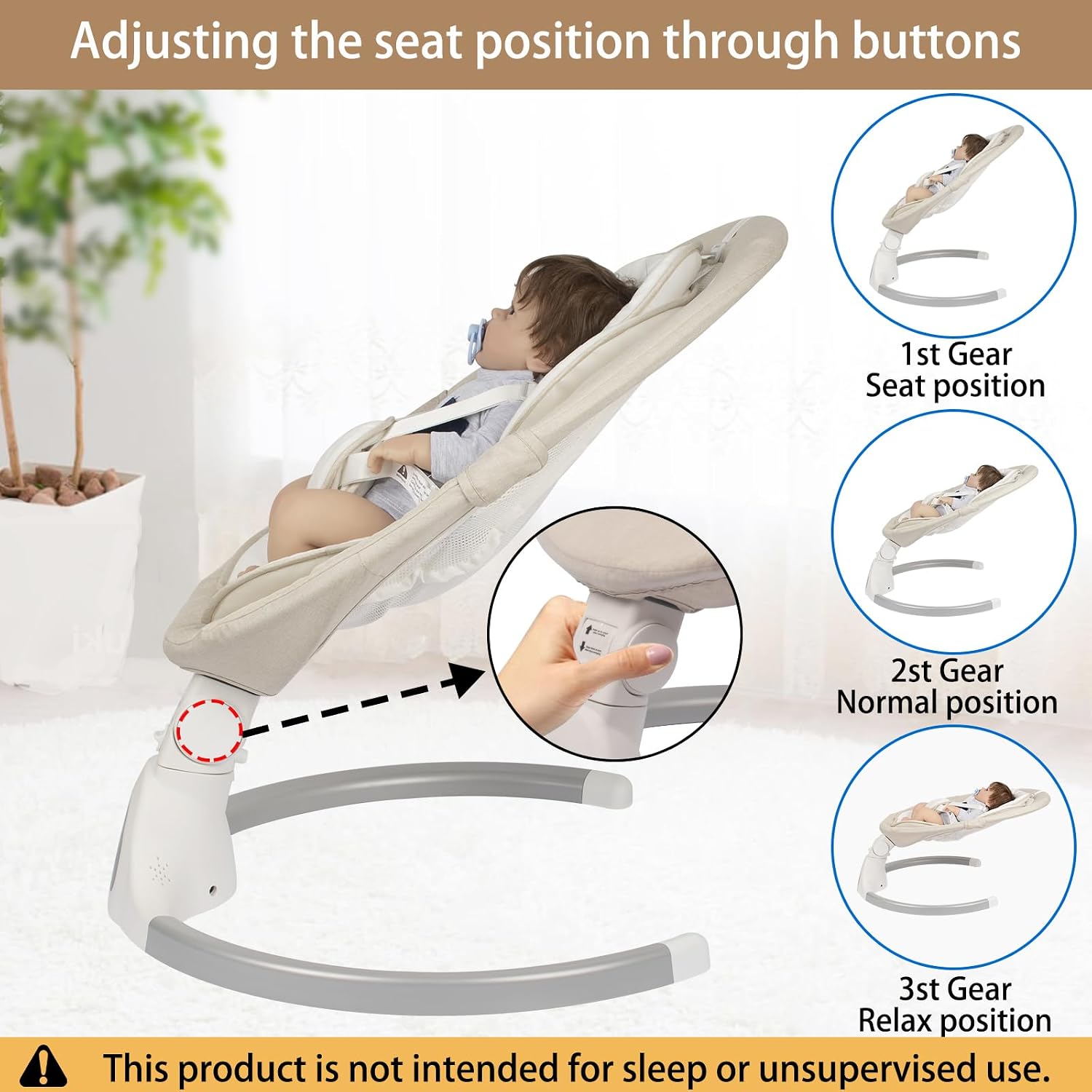 Detalle de JFOVMCYG Electric Infant Swing with Remote Control, Ivory White