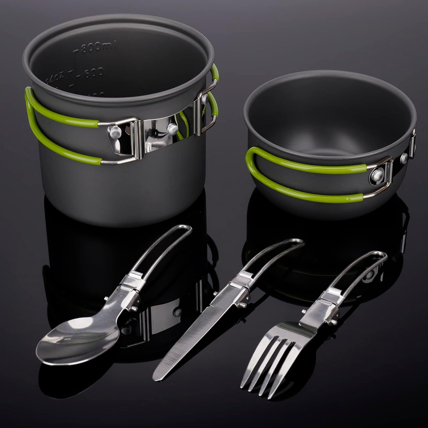 Thumbnail 3 de ERBO Camping Kochgeschirr-Set aus Aluminium für 2 Personen (7-teilig, faltbar/verschachtelt) – Grün