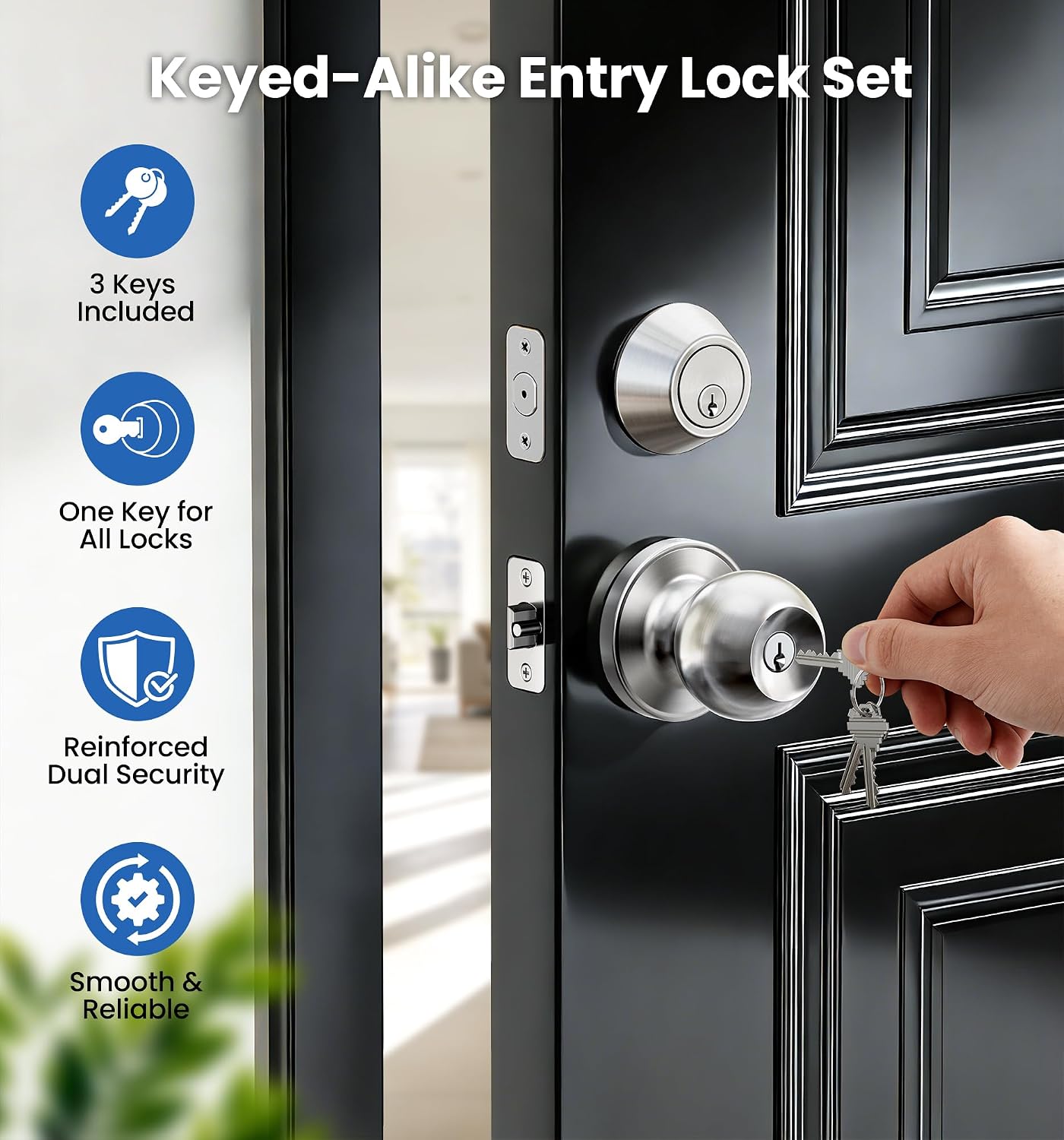 Detalle 2 de Veise Door Knob and Deadbolt Set, Satin Nickel