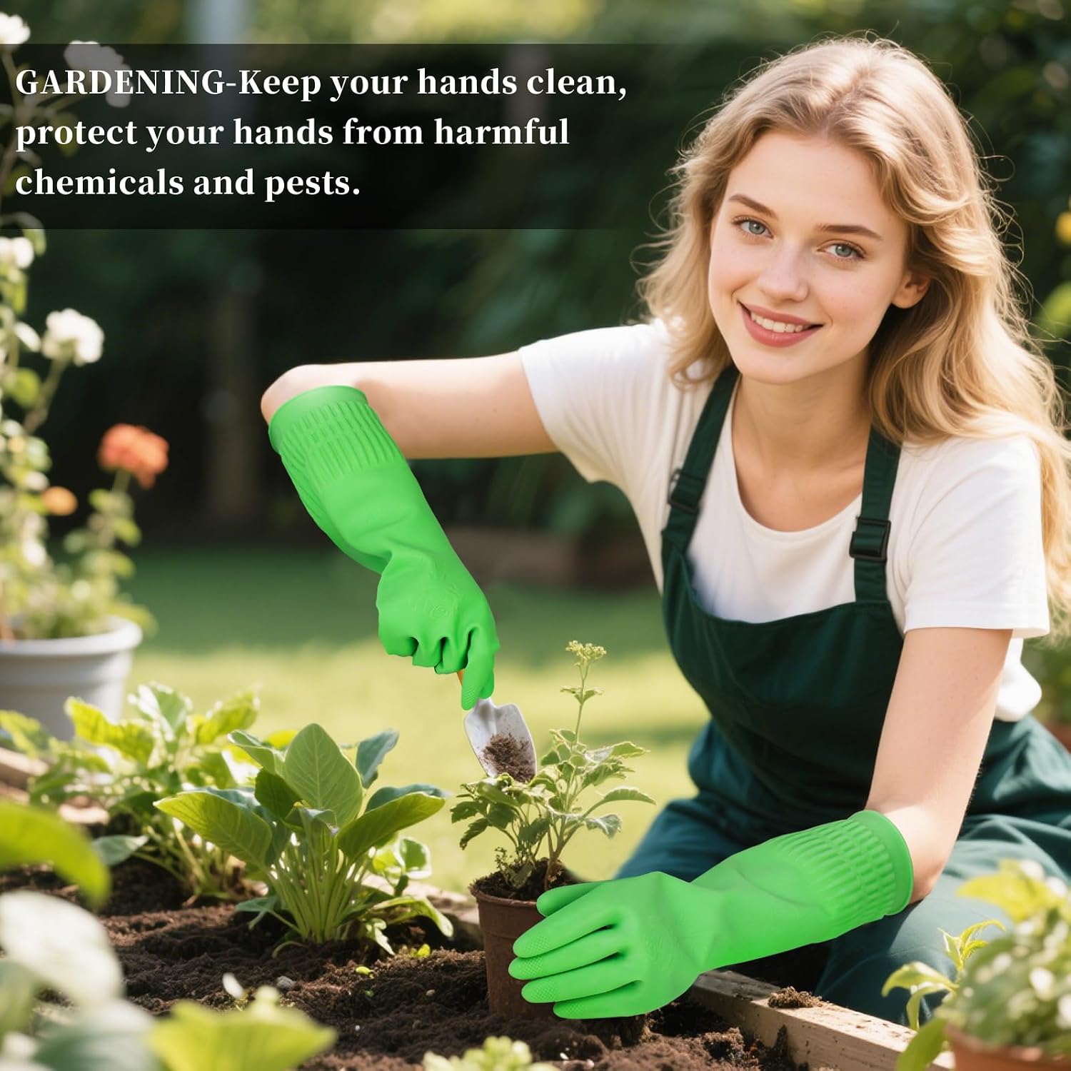 Detalle de ccebwyny Rubber Gloves for Cleaning – 3 Pairs, 15-Inch Long, Medium (Fits Small Hands)
