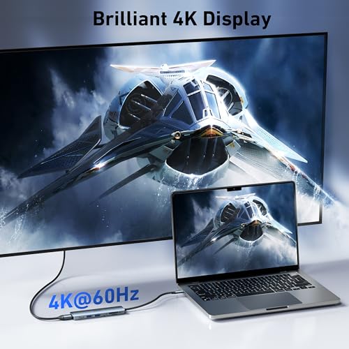 Detalle de BENFEI HUB USB C 7 en 1 con HDMI 4K60Hz, carga 100W y lector SD/TF