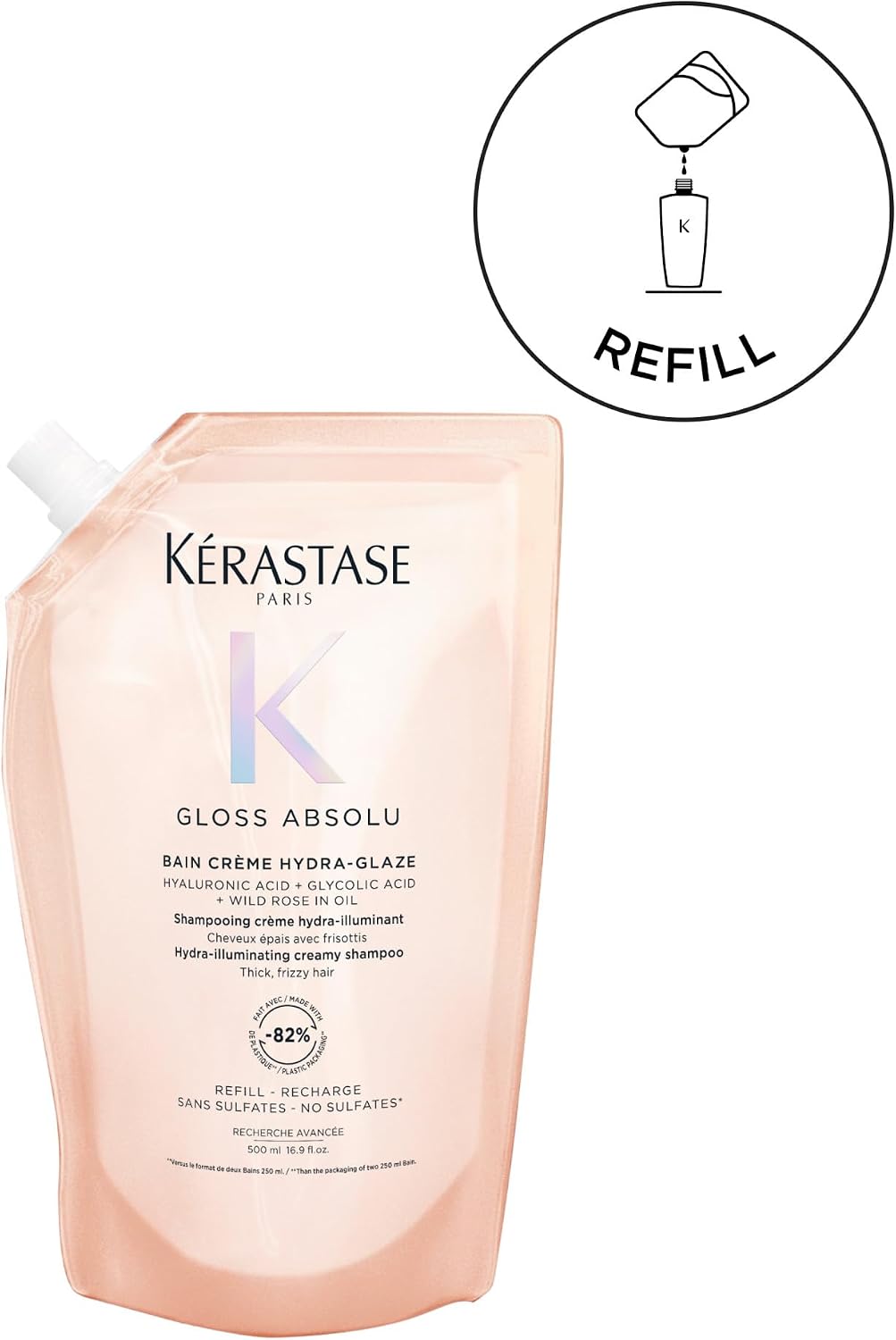 Detalle de Kérastase Gloss Absolu Eco Ricarica Shampoo per Capelli Spessi Tendenti al Crespo 500 ml – Bain Crème Hydra-Glaze