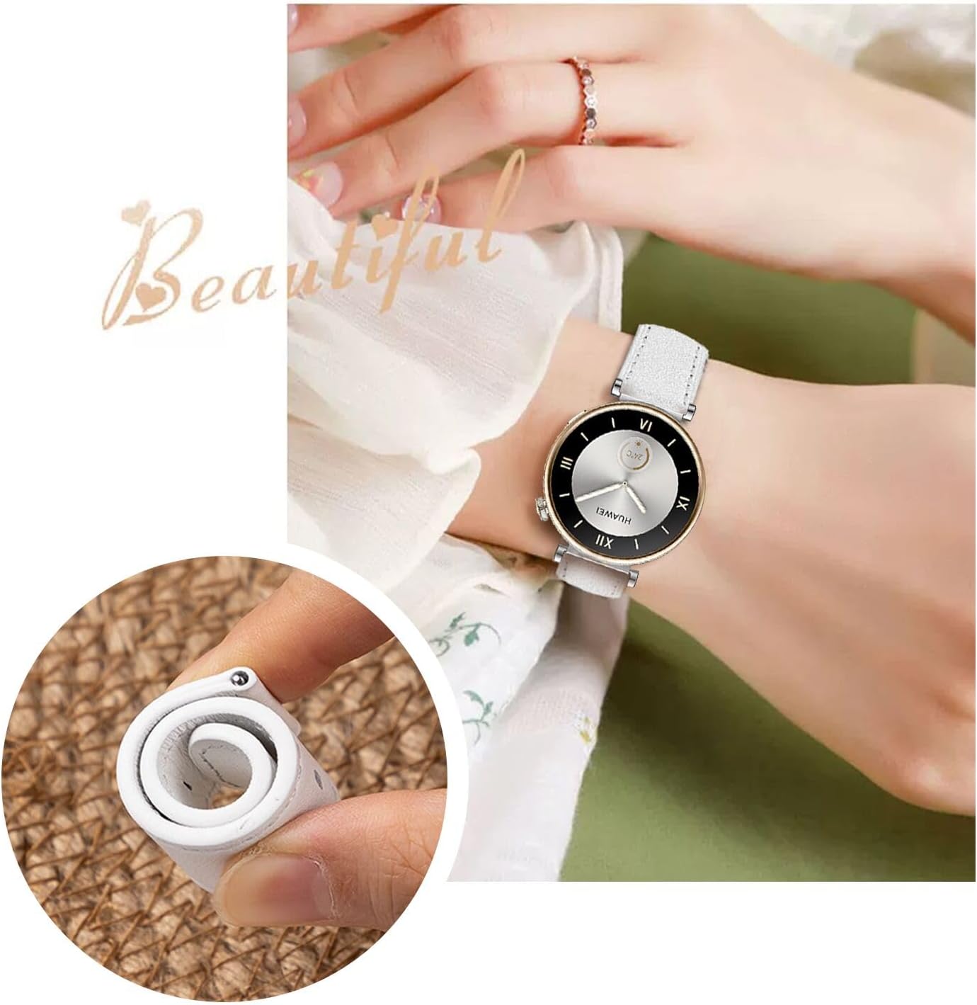 Detalle 2 de Bracelet en cuir 18 mm pour Huawei Watch GT6/GT5/GT4 41 mm (bracelet de remplacement avec maillons à ressort)