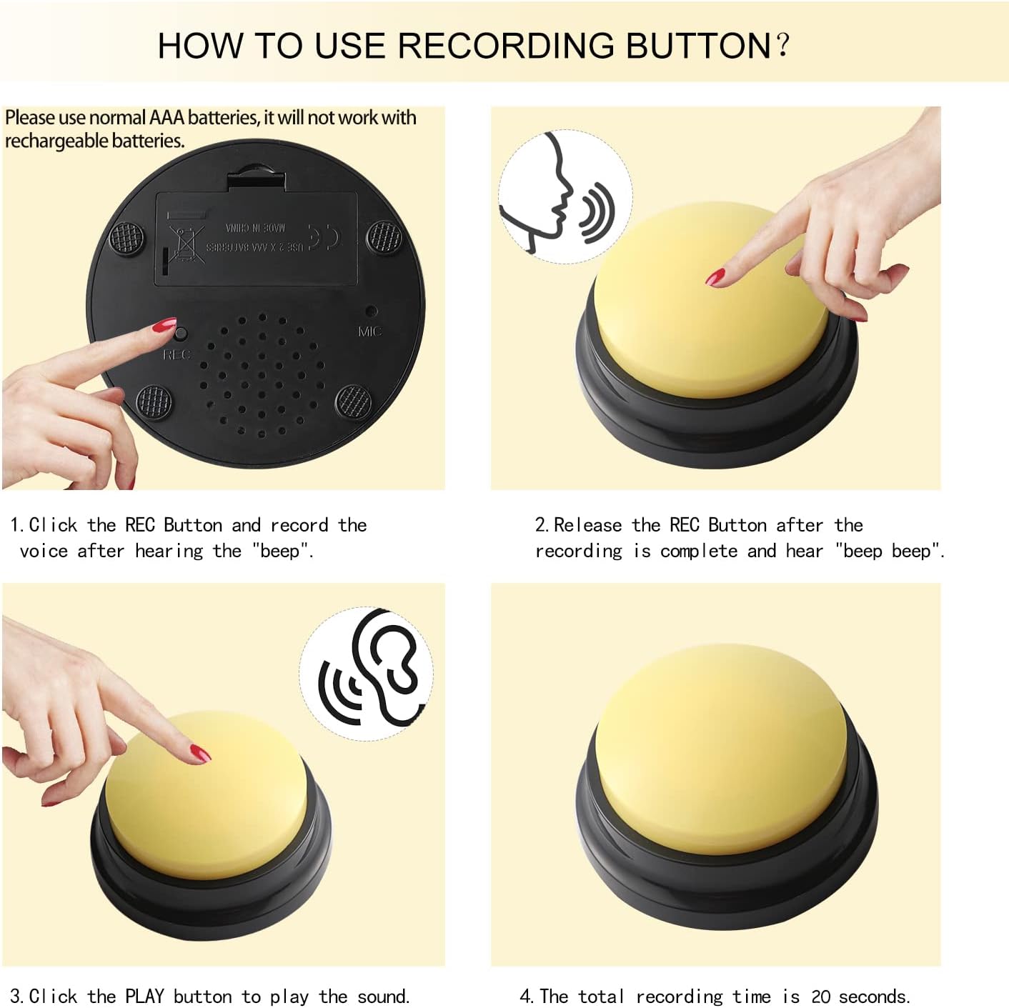 Detalle 2 de Voice Recording Button (Dog Buttons for Communication) – 30 Second Record & Playback, 6 Packs