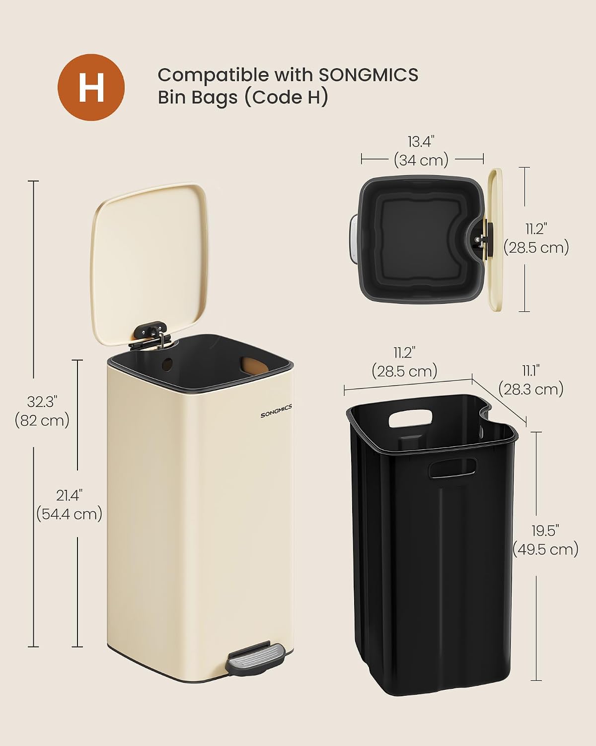 Thumbnail 6 de SONGMICS LTB593A02 30 L kitchen bin