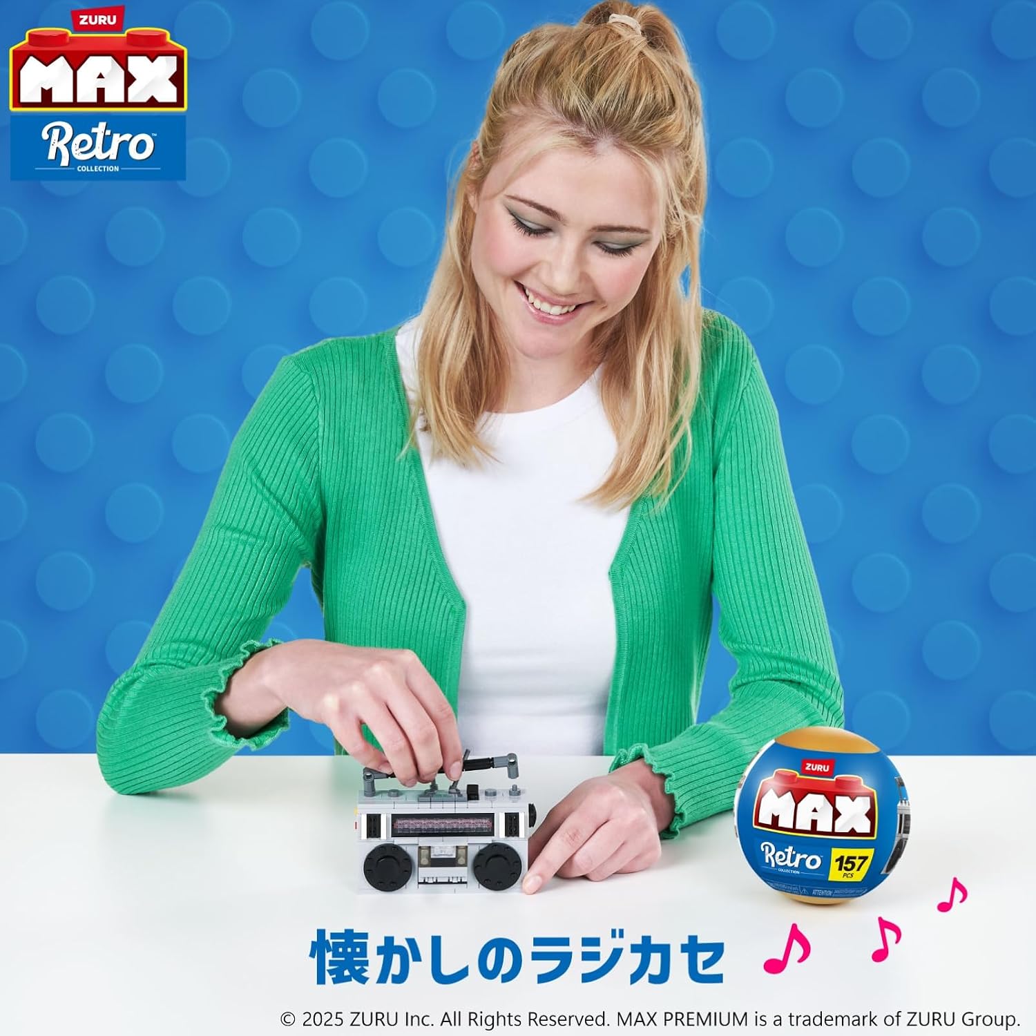 Detalle de ZURU Max Premium Retro ラジカセ ミニチュアブロック 157ピース・組み立て式