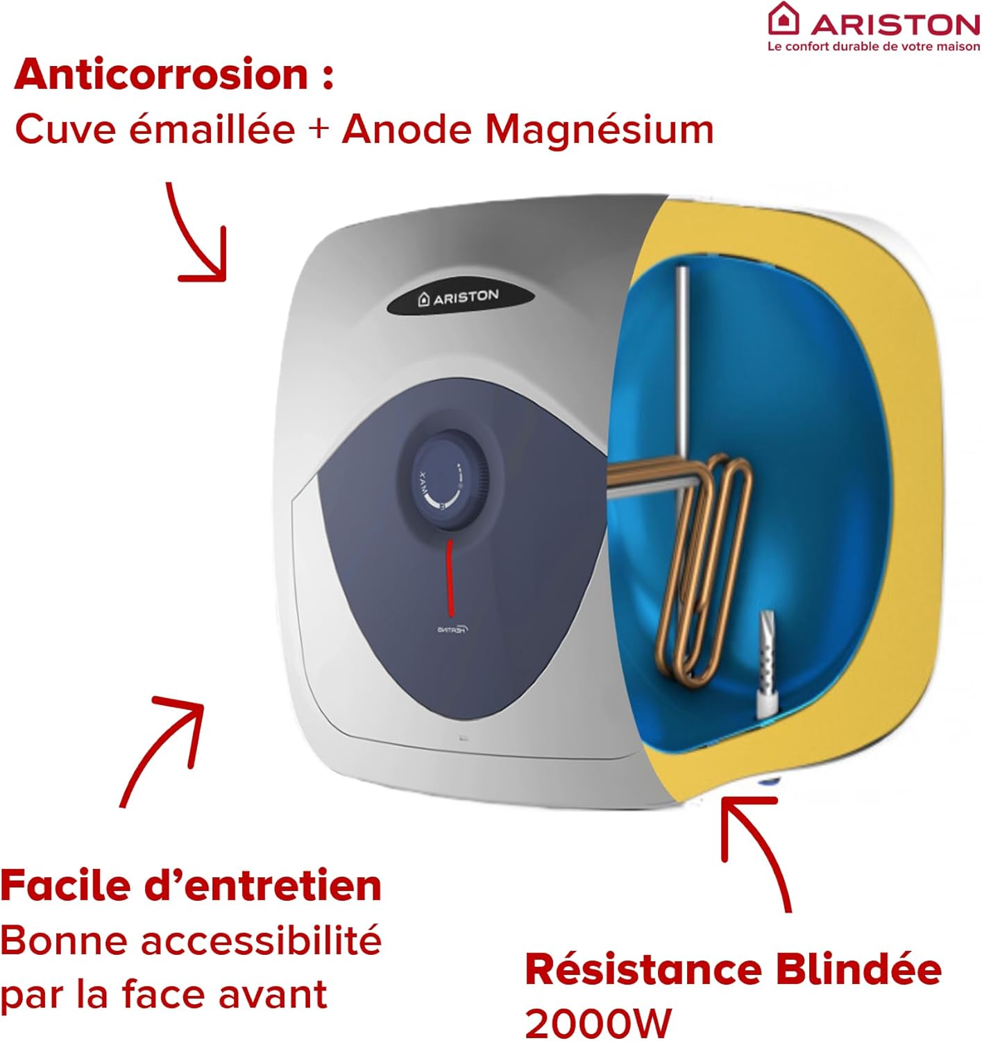 Thumbnail 3 de Ariston Blu Evo RS 15L – Chauffe-eau électrique compact 15 litres, 2000 W, idéal cuisine ou salle de bain