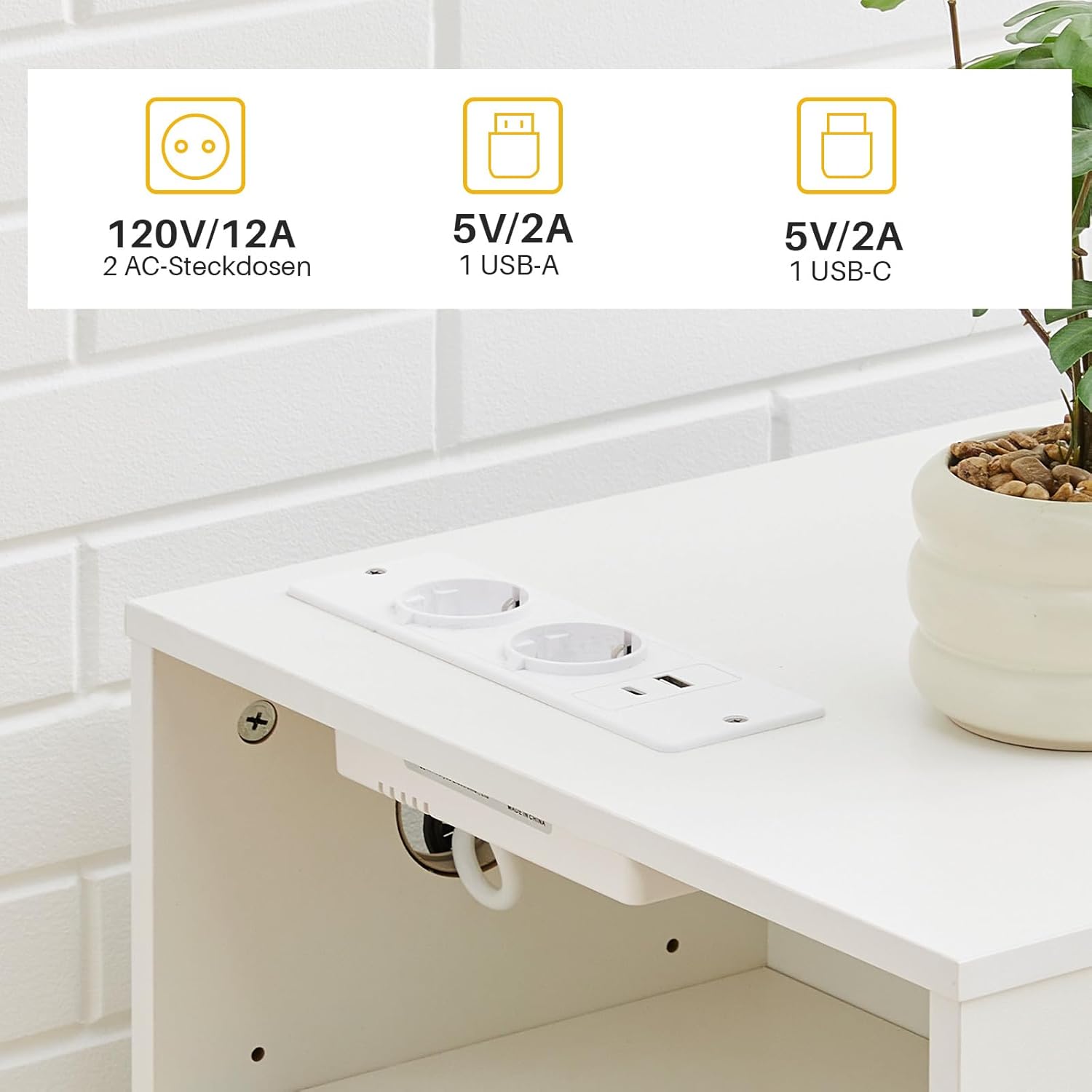 Thumbnail 5 de CLIPOP Rollcontainer abschließbar mit 5 Rollen, 3 Schubladen und Steckdose – mobiler Bürocontainer für Büro & Zuhause, weiß