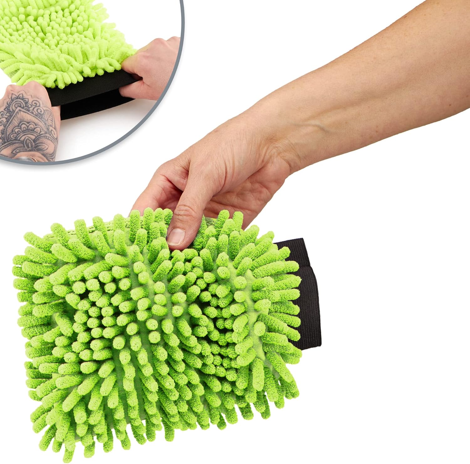 Thumbnail 4 de com-four® Gant de Lavage 3x pour Voitures et Ménage – Gant en Microfibre et Chenille, Vert Fluo