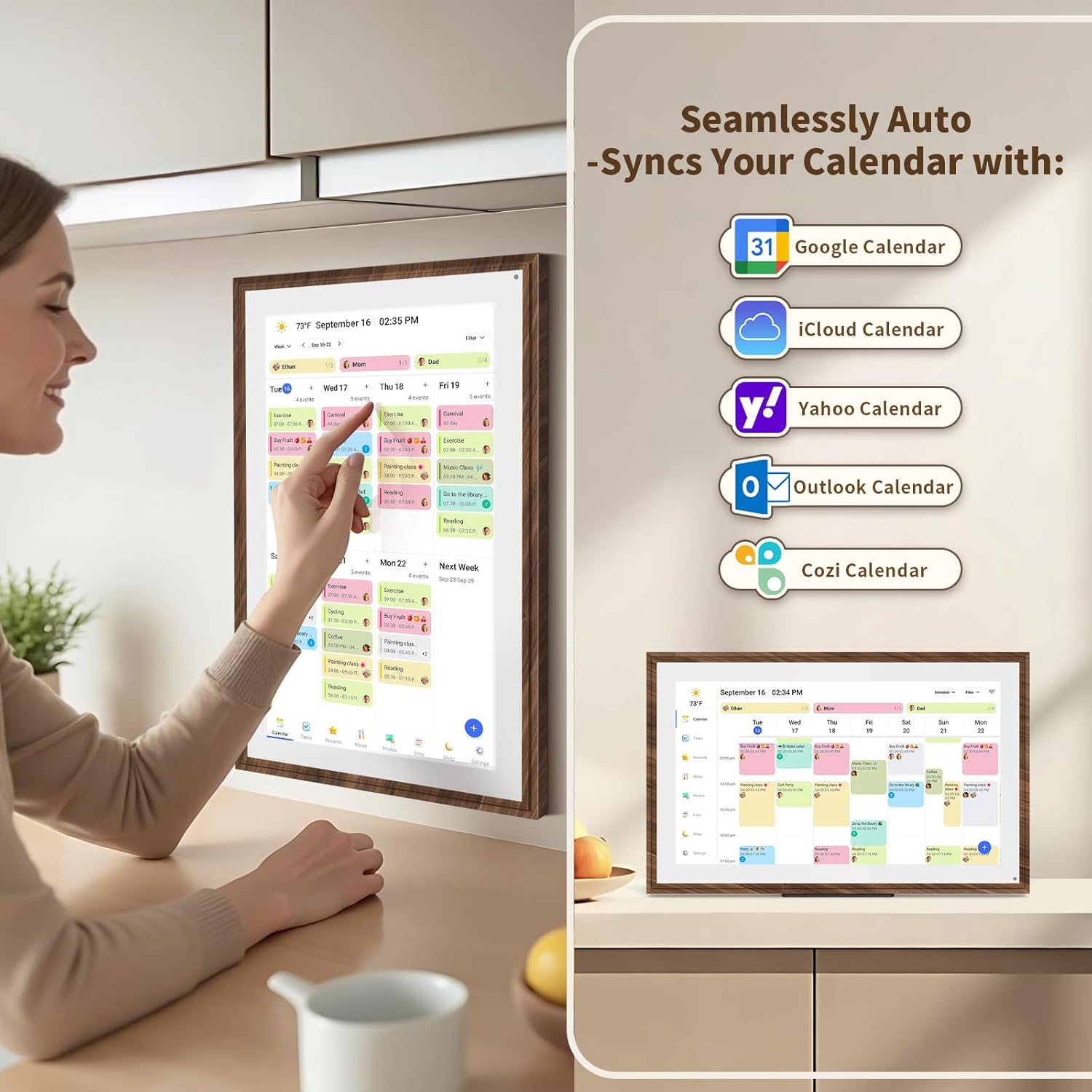 Thumbnail 1 de 21.5-Inch Digital Calendar Chore Chart with Touchscreen (Full HD) — Wall & Desk Family Planner
