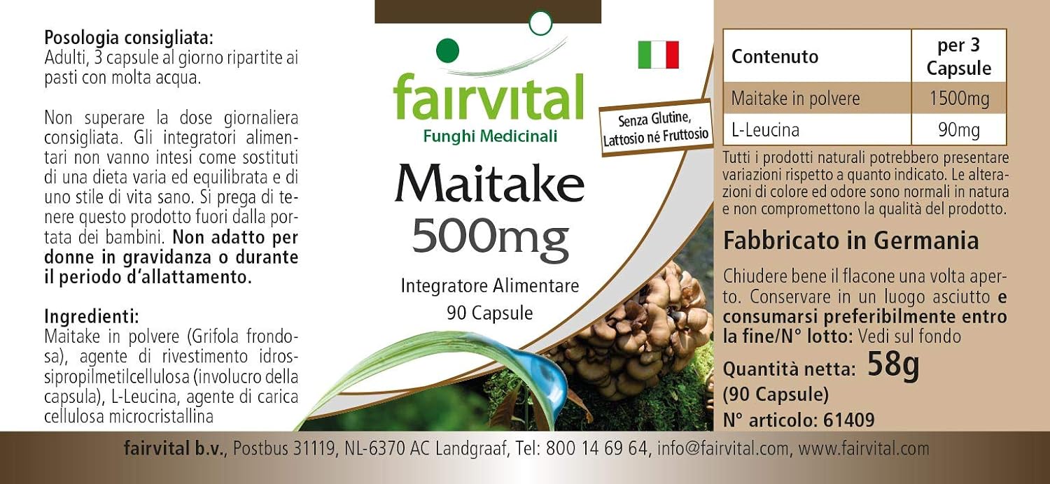 Detalle 2 de Fairvital Maitake 500 mg, 90 Kapseln – Hochdosiert, vegan, schluckfreundlich