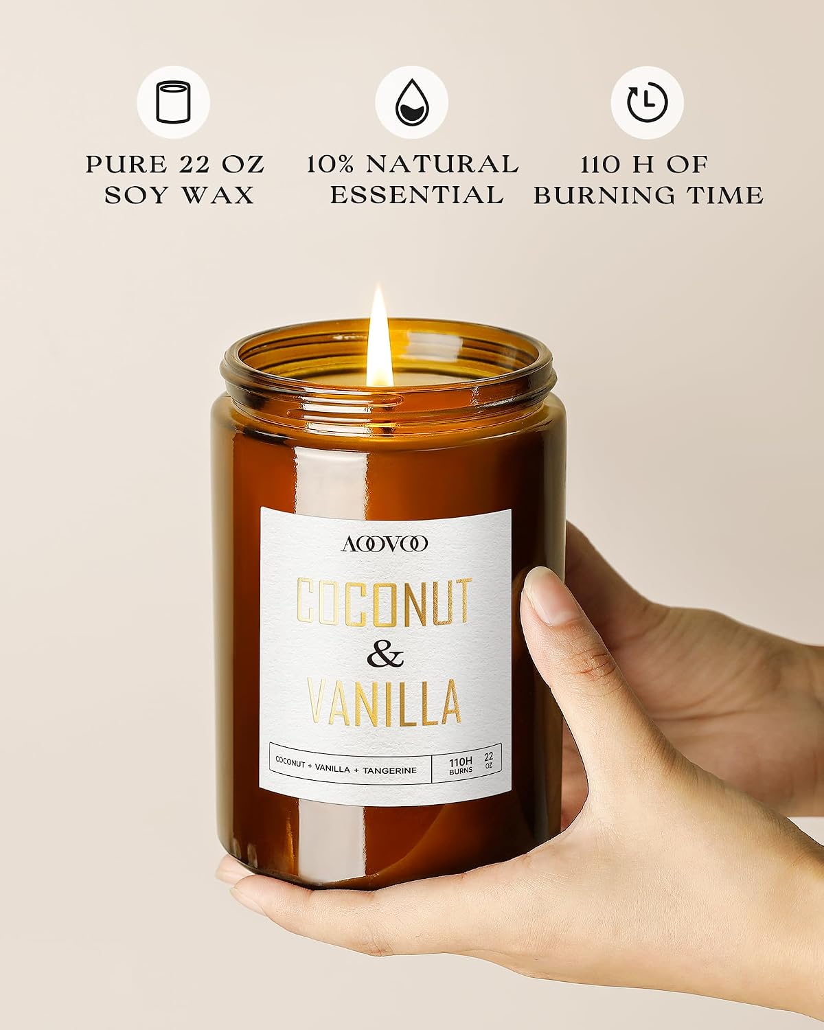 Detalle de AOOVOO Vanilla Coconut Candle - 22oz Large Soy Aromatherapy Candle