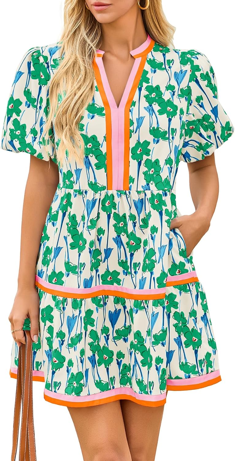 Detalle de Cicy Bell Women's Summer Puff Sleeve Floral Mini Dress with Pockets