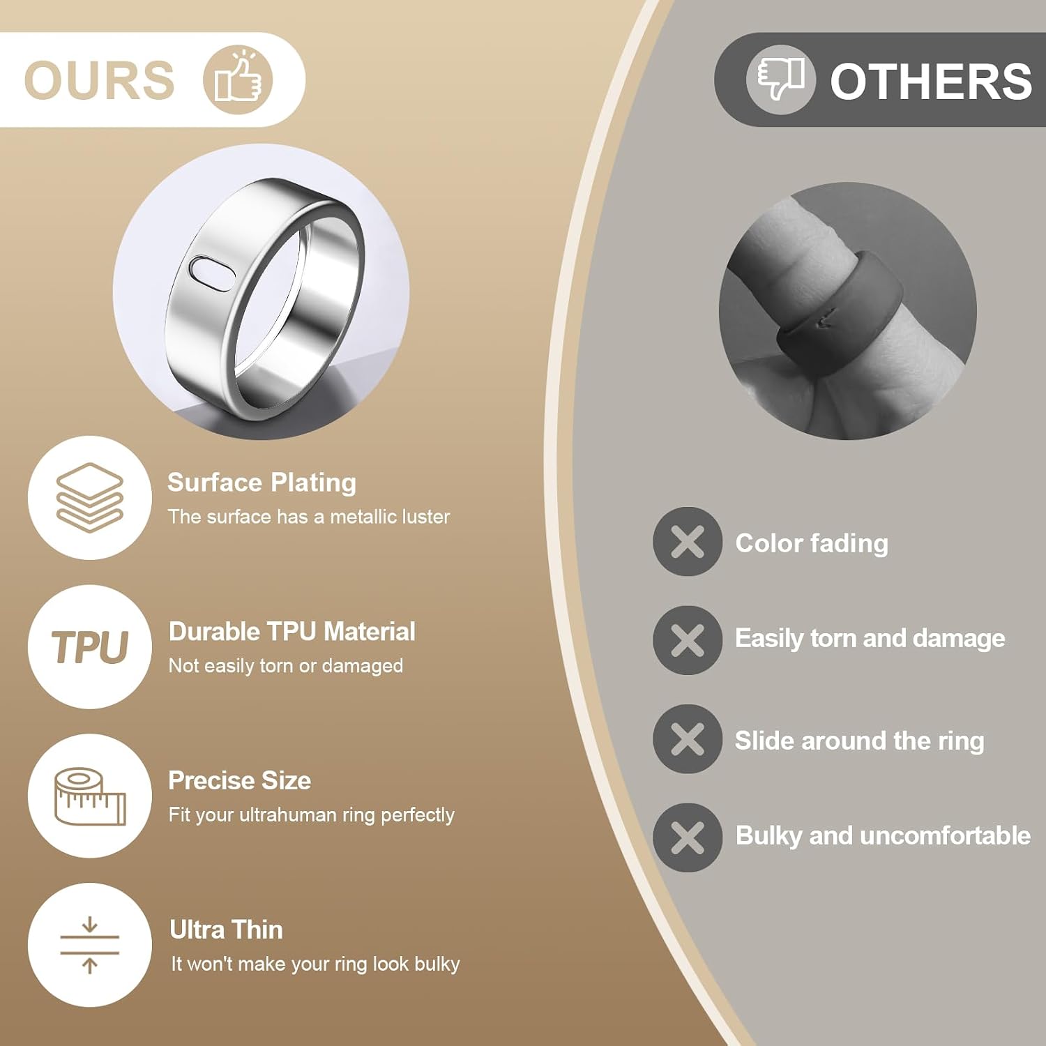 Detalle de 3 Pack TPU Ring Covers for Oura Gen 3/4 and Ultrahuman – Silver Finish, Size 8