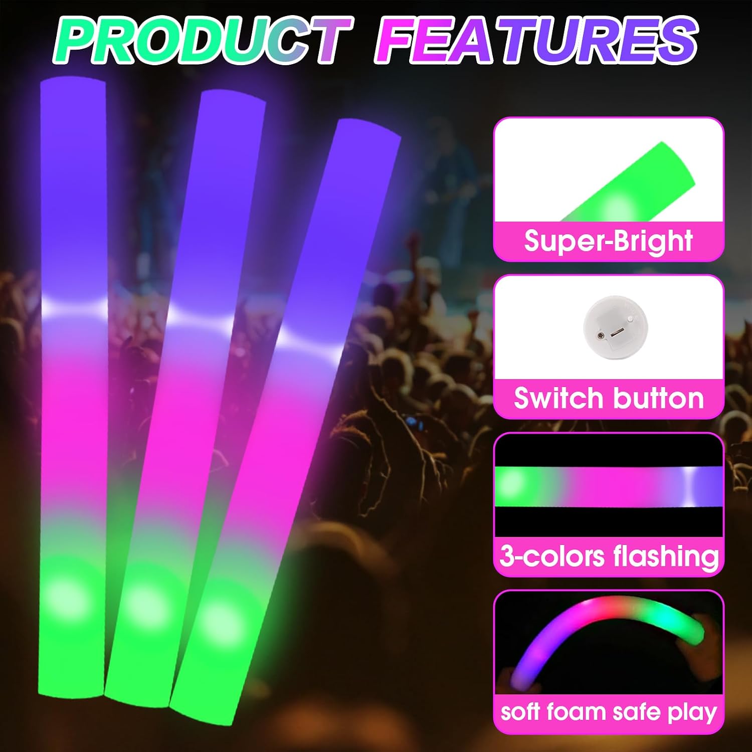 Detalle 2 de AWANG 210-Piece Glow Sticks, 3 Modes ๐