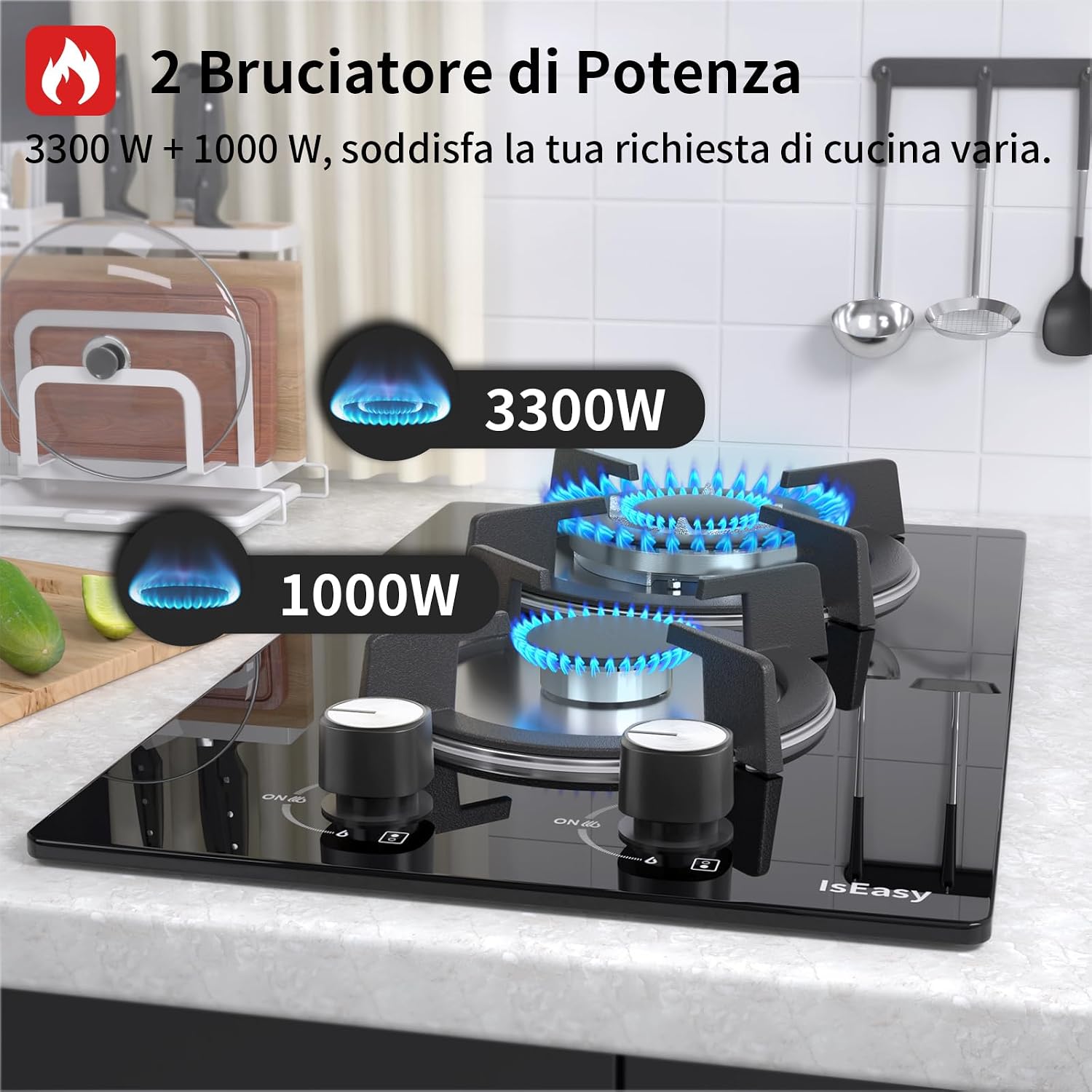 Thumbnail 1 de Piastra di cottura a gas a 2 fuochi in vetro temperato, incasso, sicurezza termocoppia