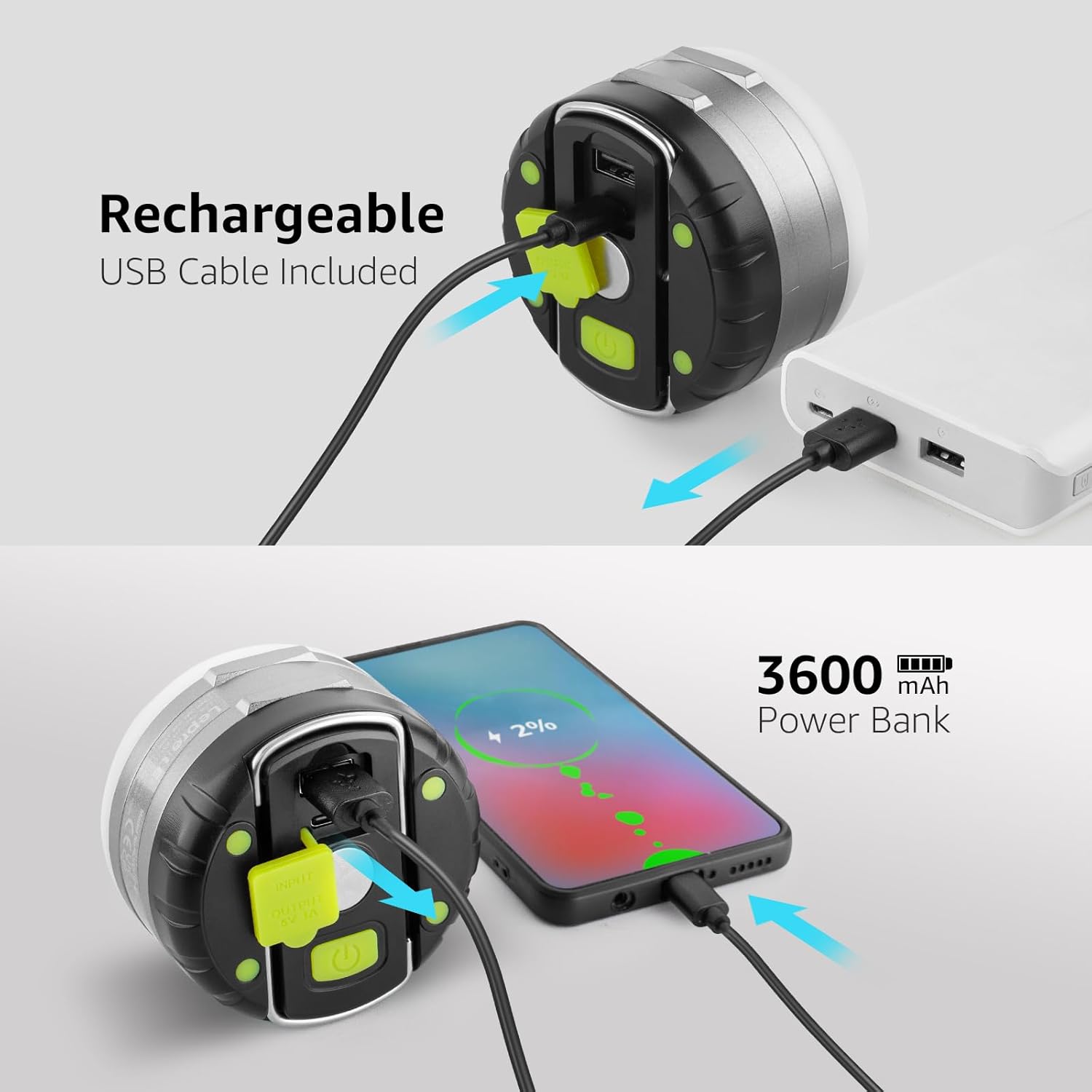 Detalle de LE Lighting EVER lampe de camping rechargeable LED à 3 modes et fonction batterie externe