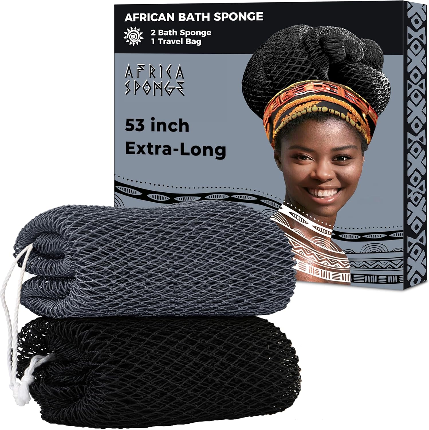 Detalle de African Net Sponge Authentic - 2 Pieces, 52in Stretched Length Exfoliating Body Scrubber