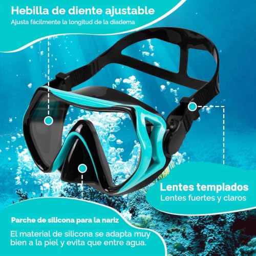 Detalle de KAEFUYS Gafas de buceo profesional 180° con tubo seco y vidrio templado