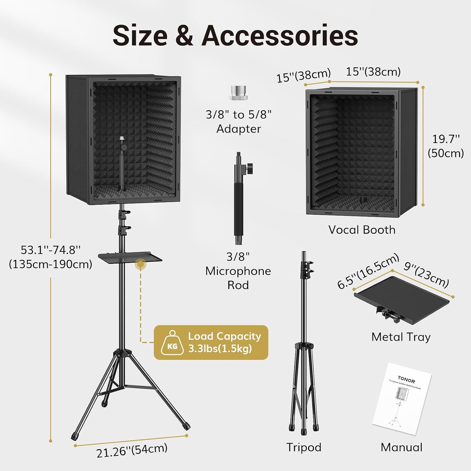 Detalle 2 de TONOR 24363 Vocal Booth Microphone Isolation Shield, adjustable to 1.9 m
