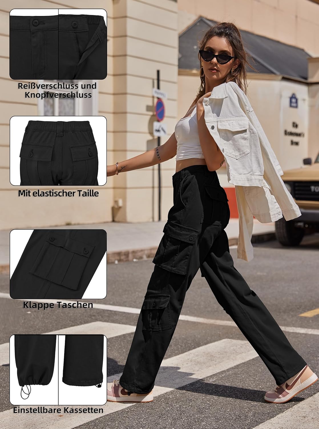 Thumbnail 3 de Fuakesor Cargohose Damen Baggy Y2K mit 8 Taschen, High Waist und Stretch-Anteil