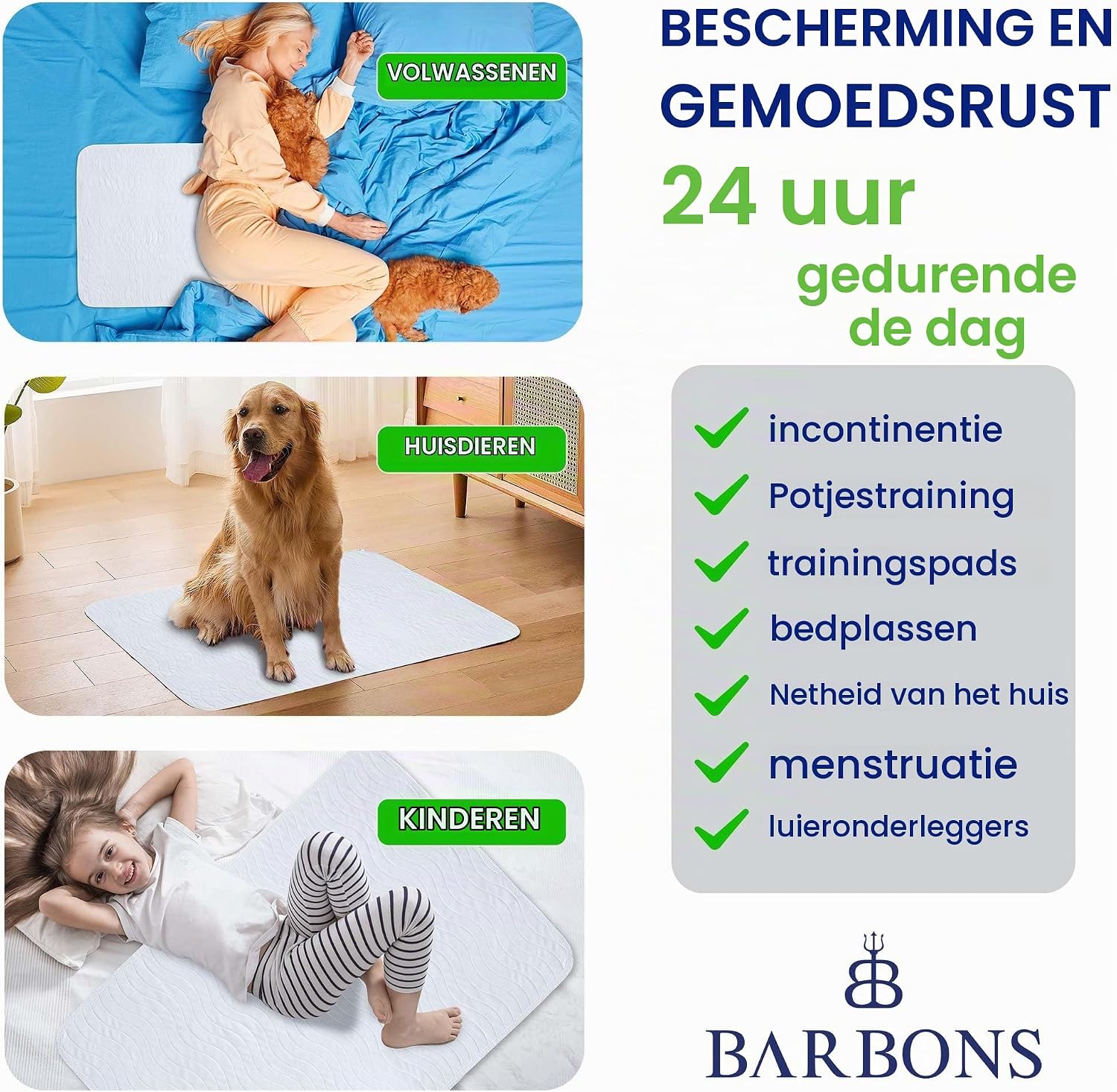 Detalle 1 de BARBONS IK2024 incontinentie-onderlegger 50x90 cm, waterdicht en ademend