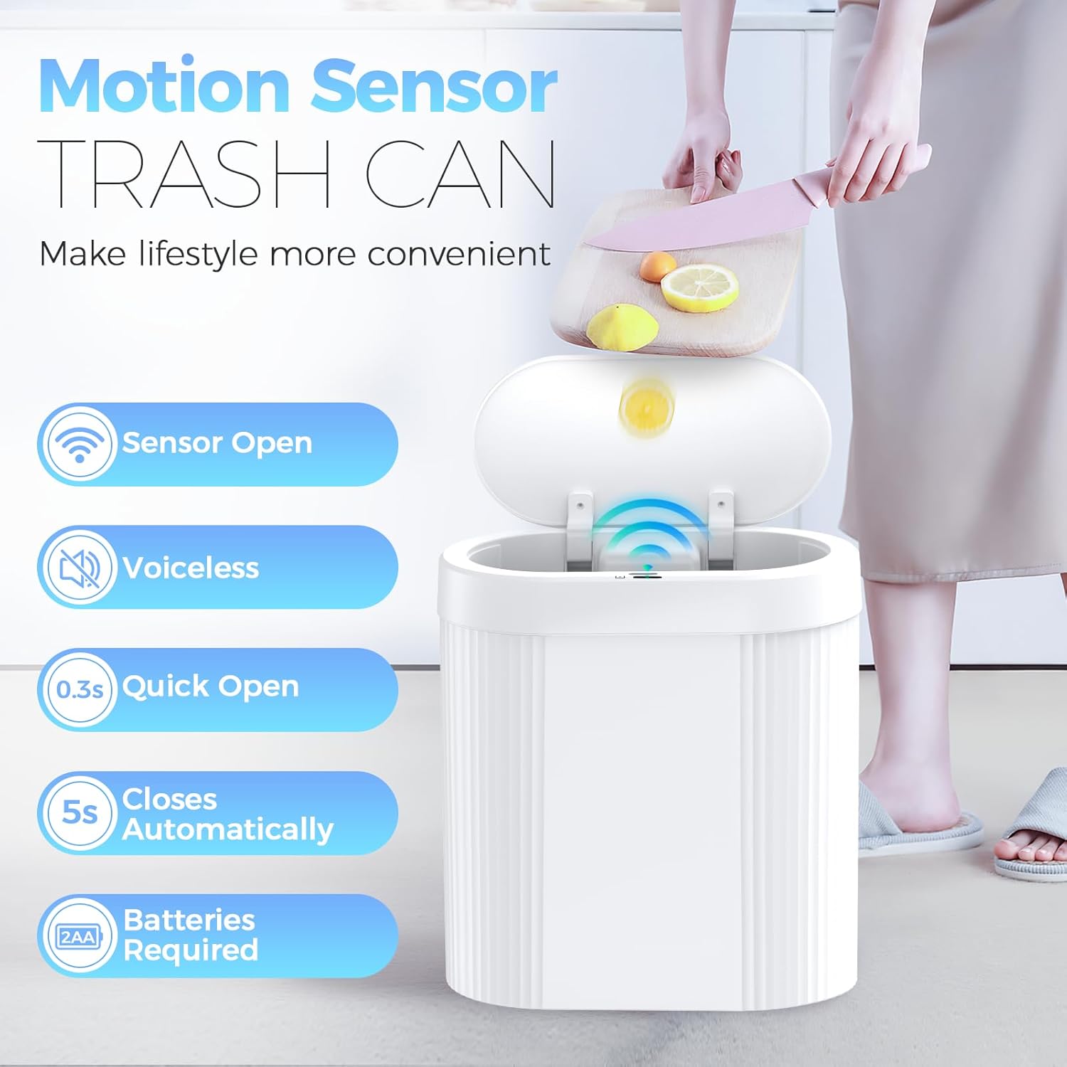 Detalle 2 de jinligogo 2-Pack 5 Gallon Touchless Bathroom Trash Can with Motion Sensor Lid (White)
