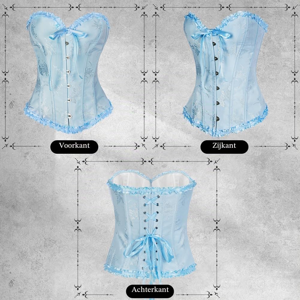 Detalle 1 de AUYAO Gothic korset voor dames van satijn met kant, figuurvormende bustier