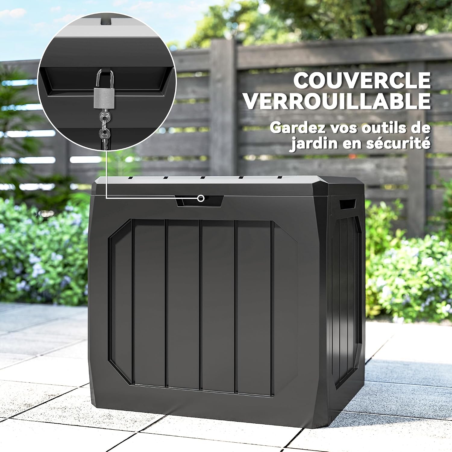 Detalle 1 de Outsunny 84G-868V00BK tuinkist van 121 l in weerbestendig PP