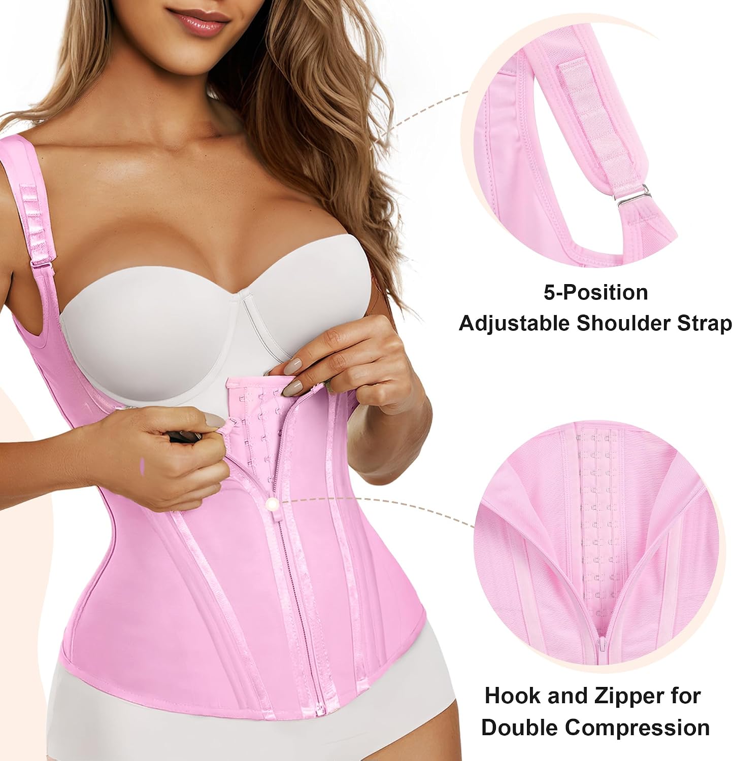 Detalle de SHAPERX Waist Trainer Corset with 15 Steel Bones, Mesh Compression and Adjustable Straps