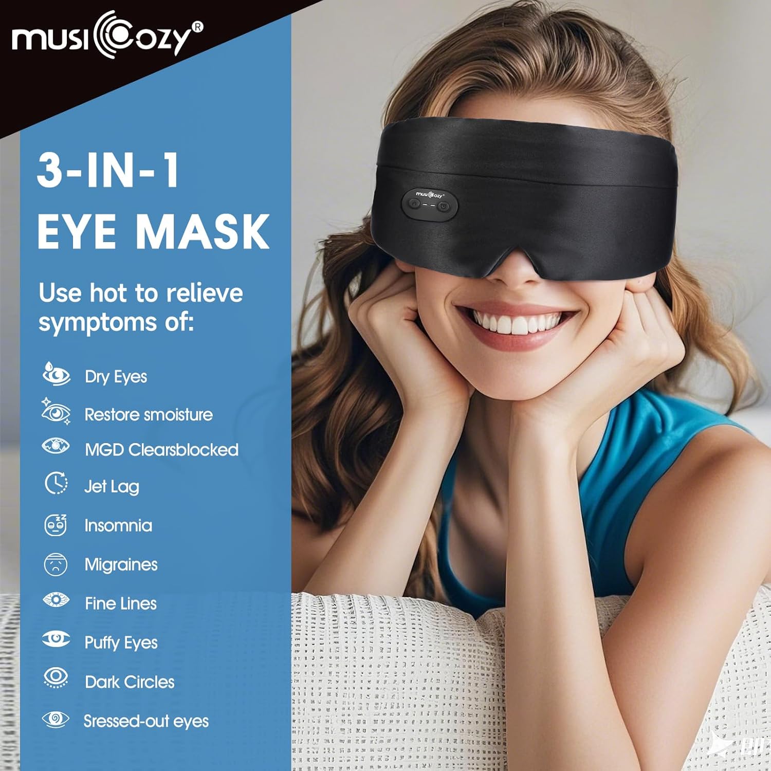 Detalle 2 de Musicozy Heated Eye Mask for Dry Eyes: Cordless Comfort for Sleep and Relief