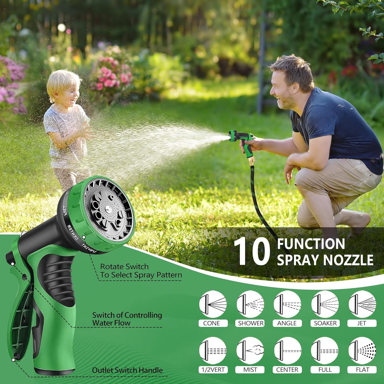 Thumbnail 4 de 50 FT Non-Expandable Garden Hose — 2026 Upgraded Ultra-Light, Anti-Kink, 10-Pattern Nozzle