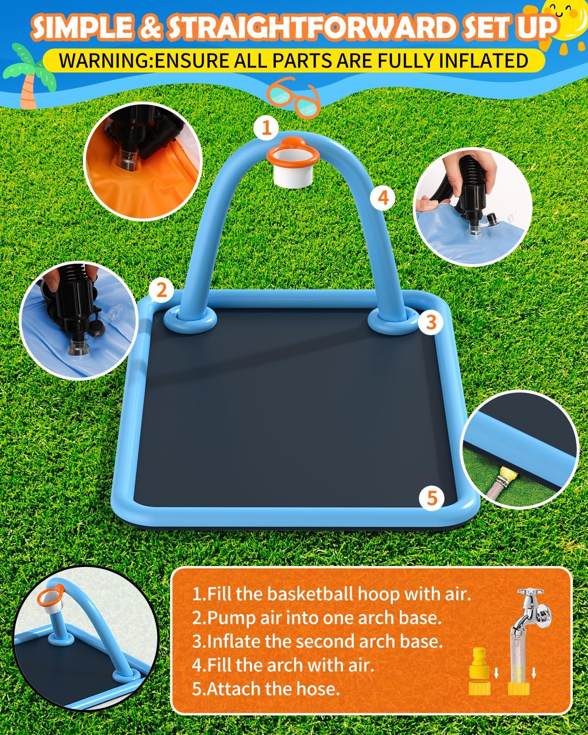 Thumbnail 5 de Octaplay Splash Pad for Kids & Dogs, Large 102" Water Play Mat with Basketball Hoop & Spray Games