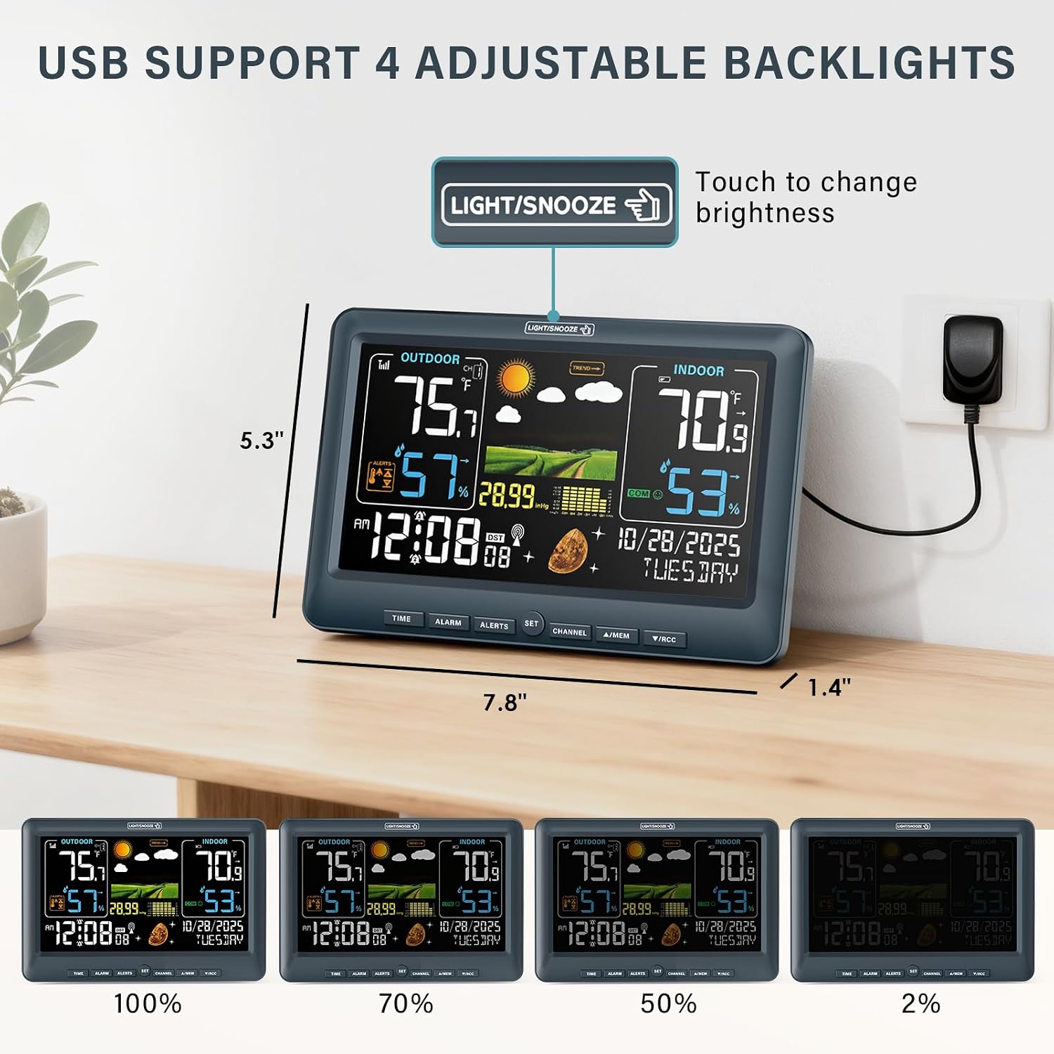Detalle 2 de BluSon BJ8284 Weather Station with Color Display, Wireless Sensor and Atomic Clock