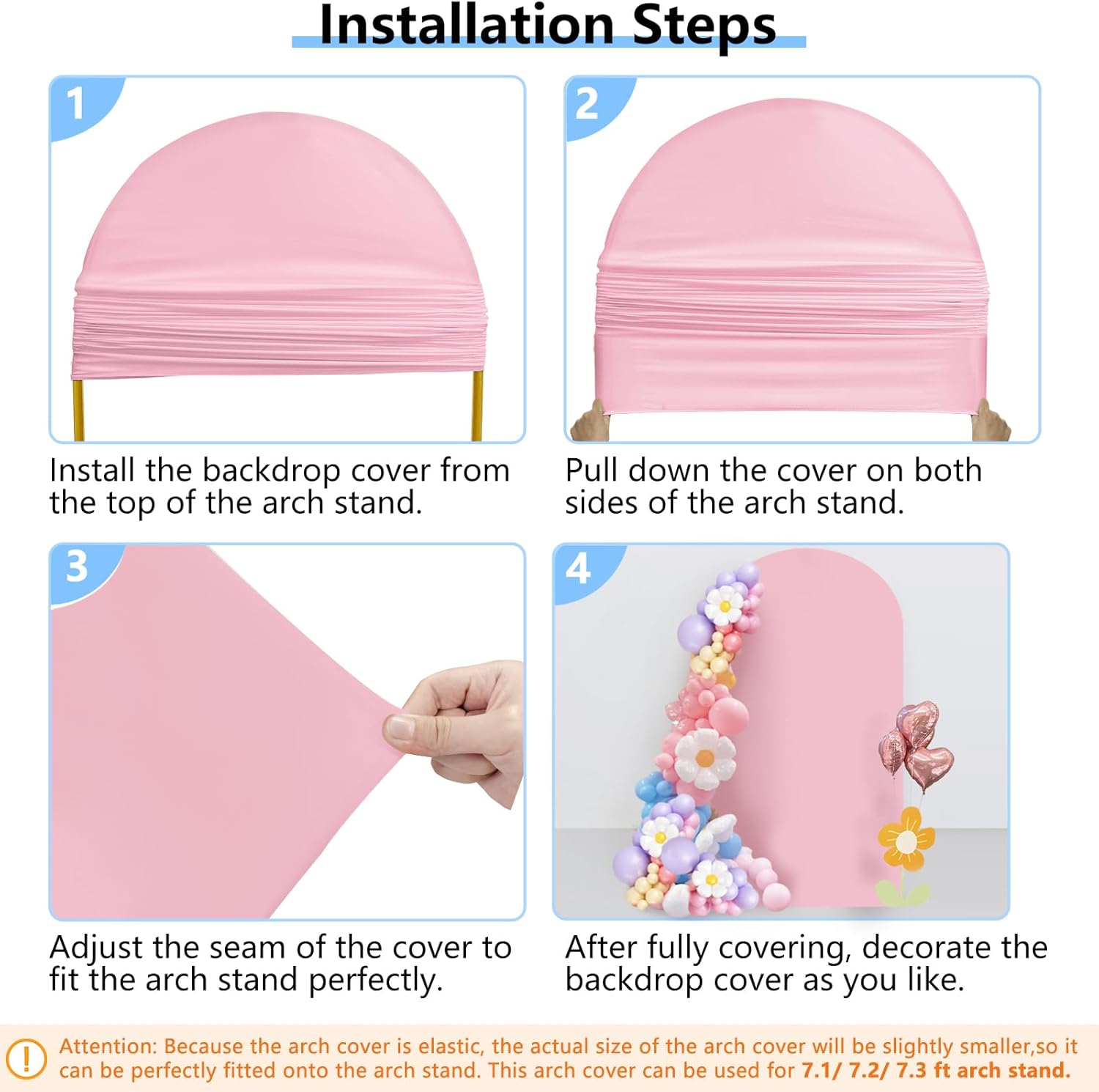 Thumbnail 6 de HEMMOTOP Pink Arch Backdrop Cover 7.2 ft — Stretchy Spandex Arch Wrap for Balloons & Photos