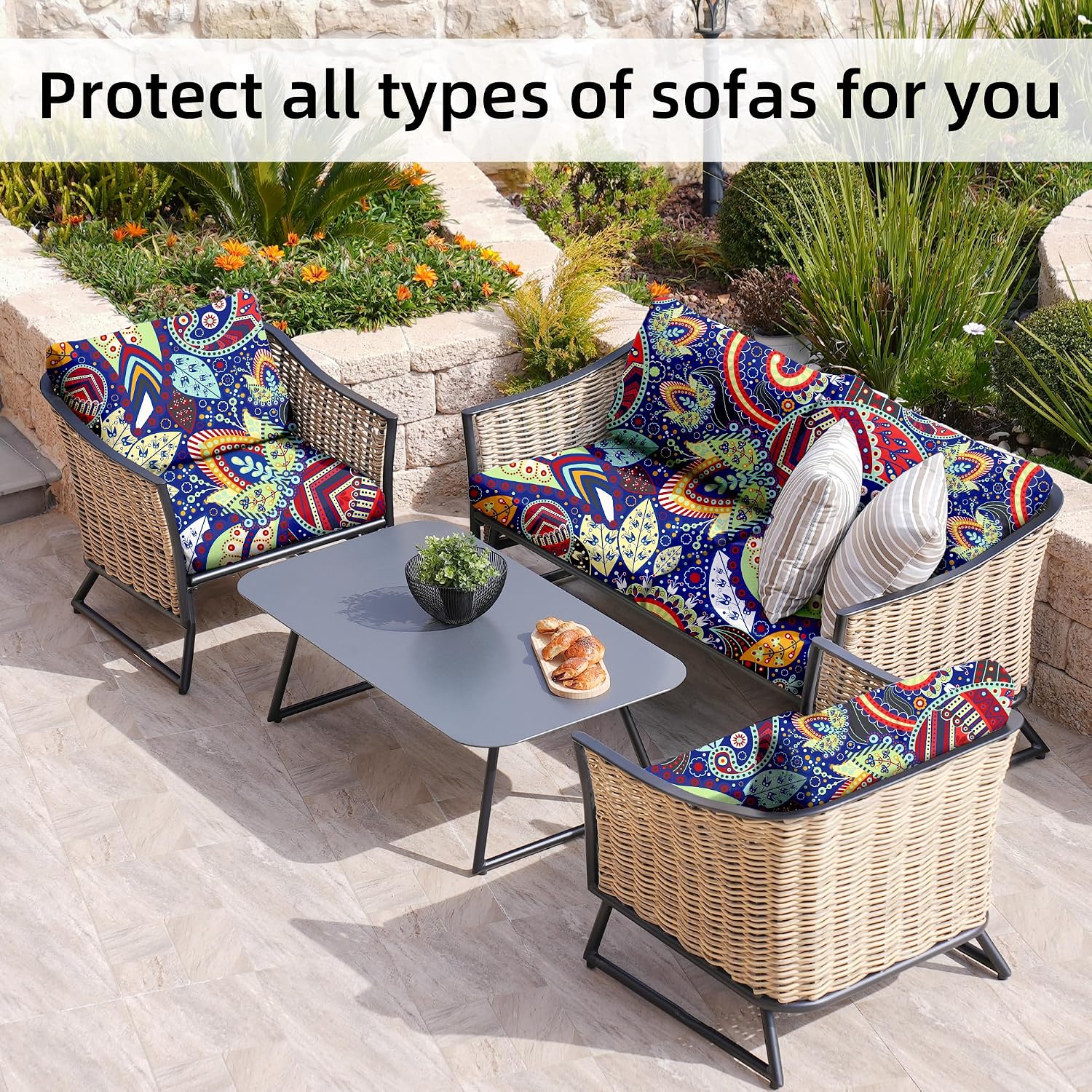 Thumbnail 5 de BIETYONE 8Pcs Stretch Patio Cushion Covers 20–27in